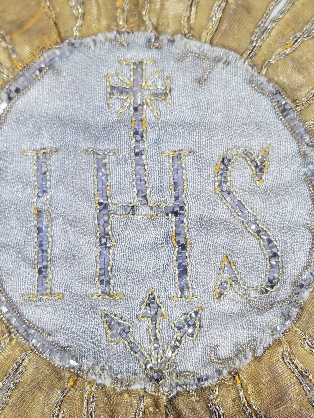 Vintage French Embroidered IHS Motif Liturgical Church Altar Cloth 231x96cm