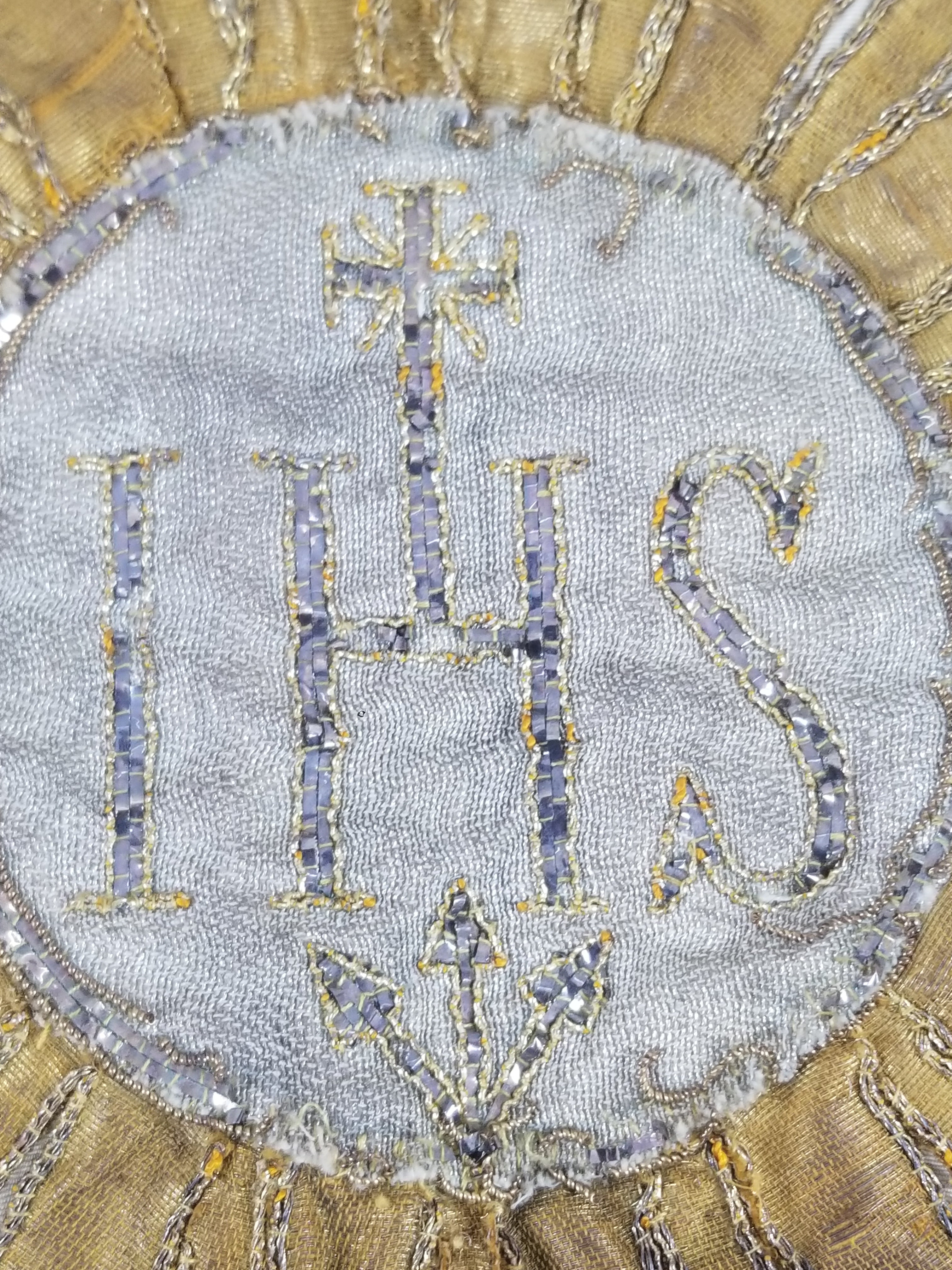 Vintage French Embroidered IHS Motif Liturgical Church Altar Cloth 231x96cm