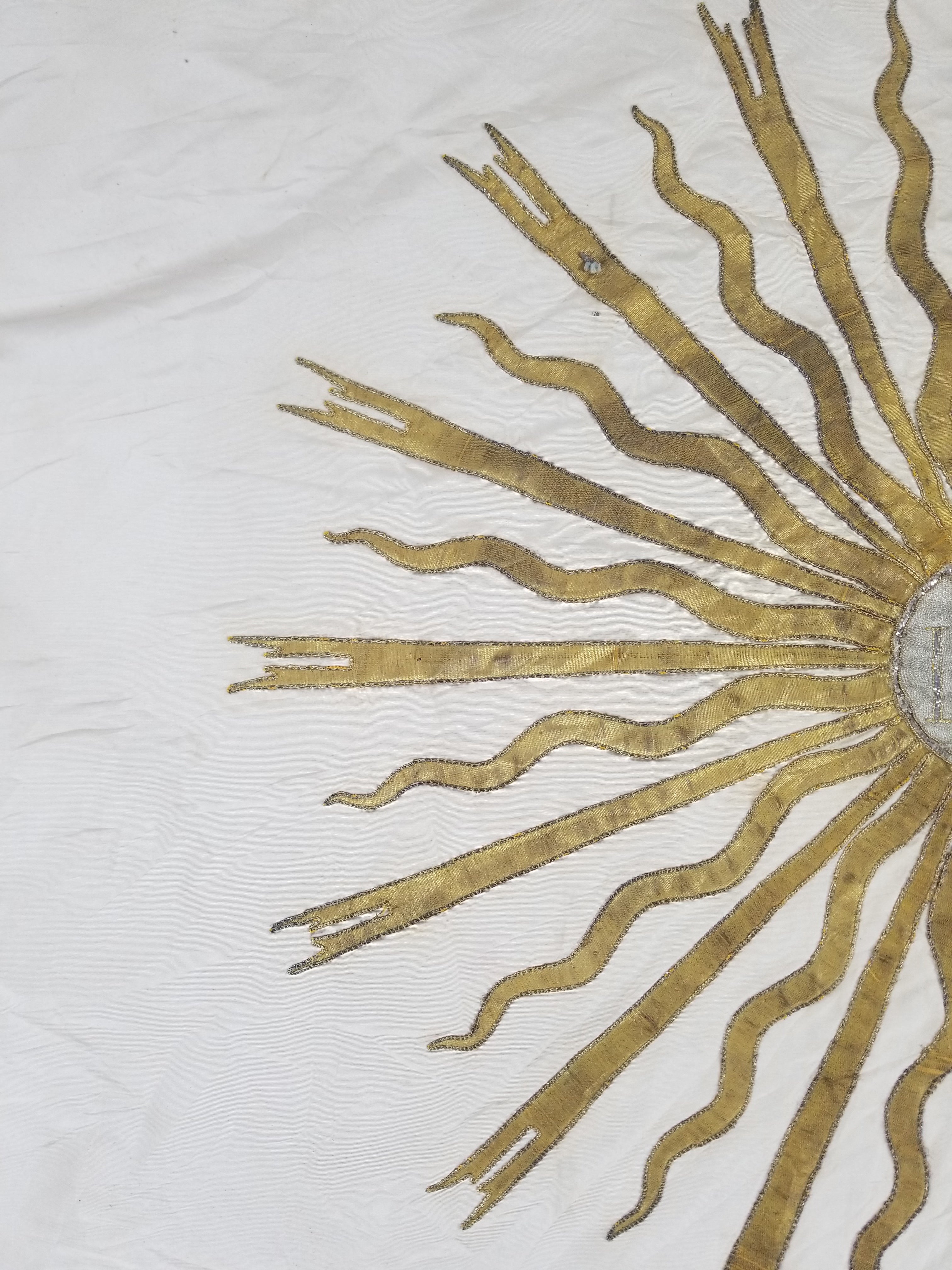 Vintage French Embroidered IHS Motif Liturgical Church Altar Cloth 231x96cm
