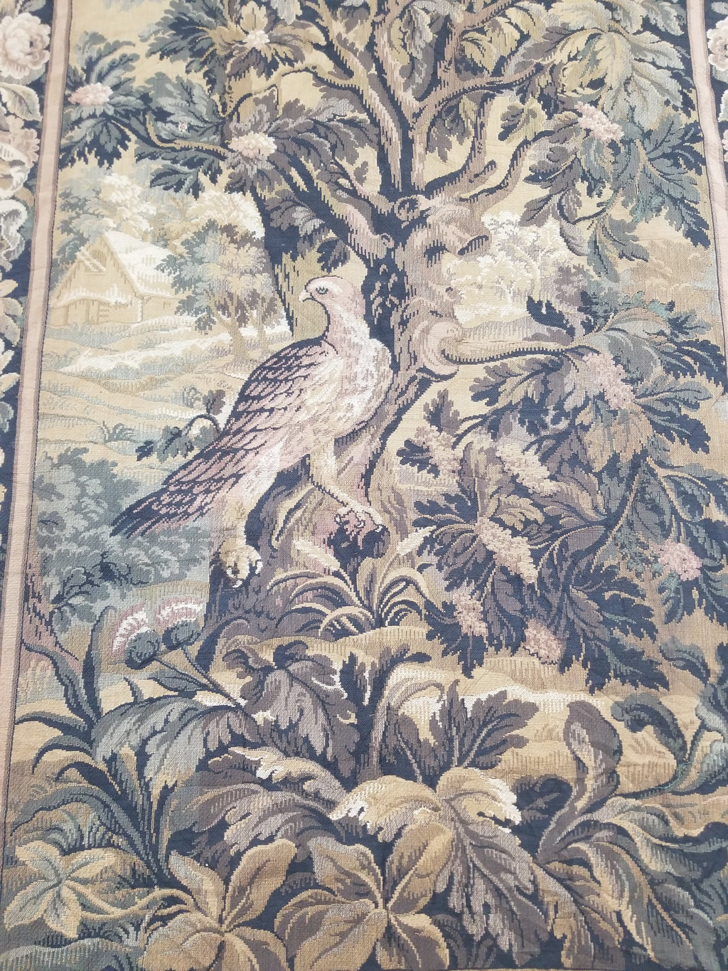 Vintage French Aubusson Style Jacquard Woven Bird in a Nature Tapestry 288x124cm