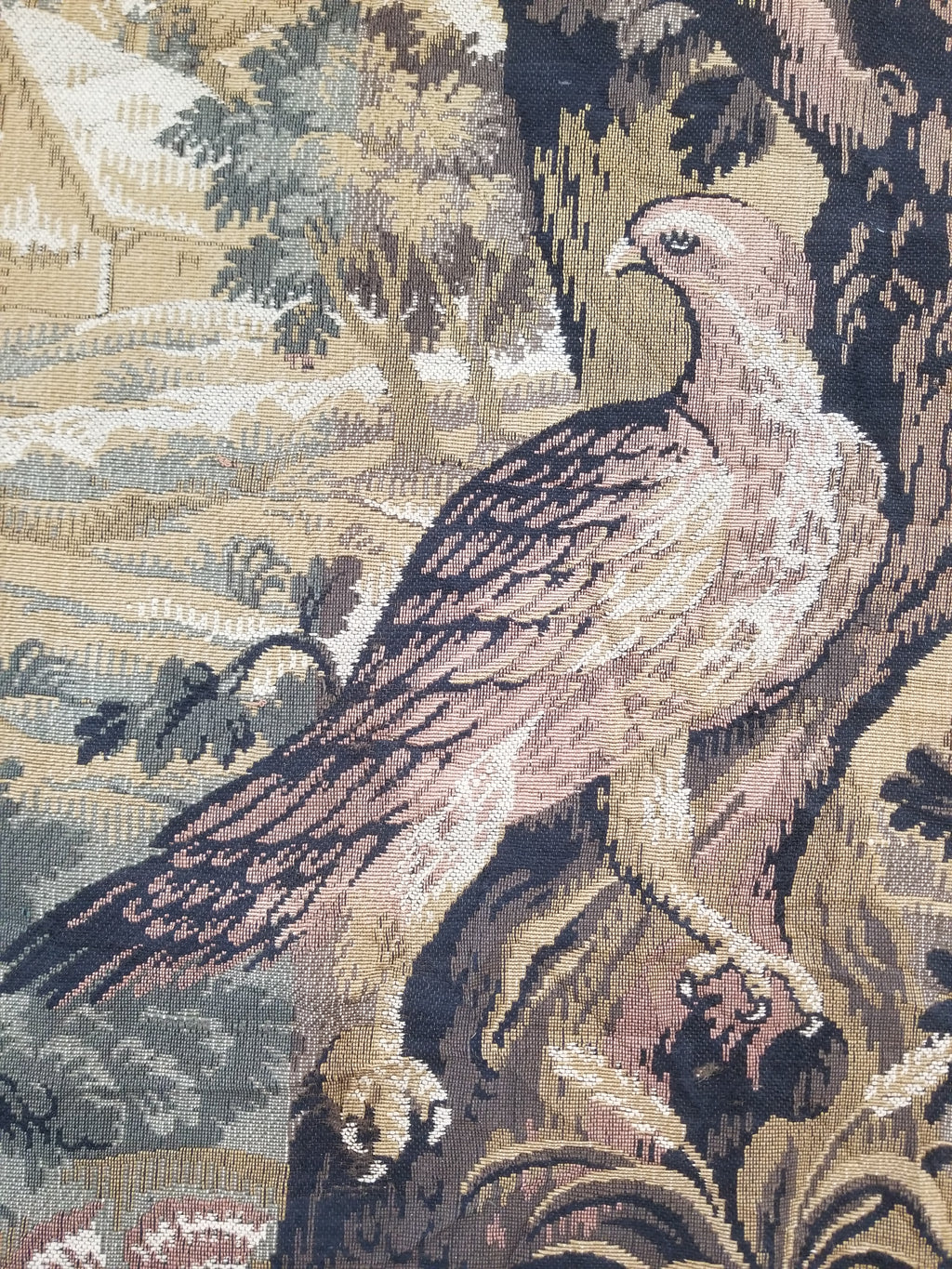 Vintage French Aubusson Style Jacquard Woven Bird in a Nature Tapestry 288x124cm