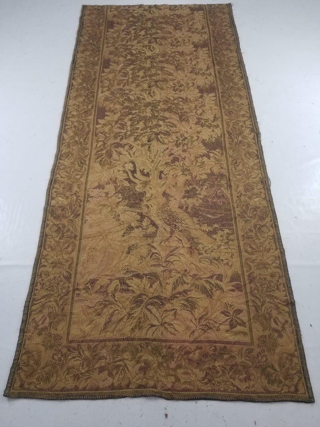 Vintage French Aubusson Style Jacquard Woven Bird in a Nature Tapestry 288x124cm