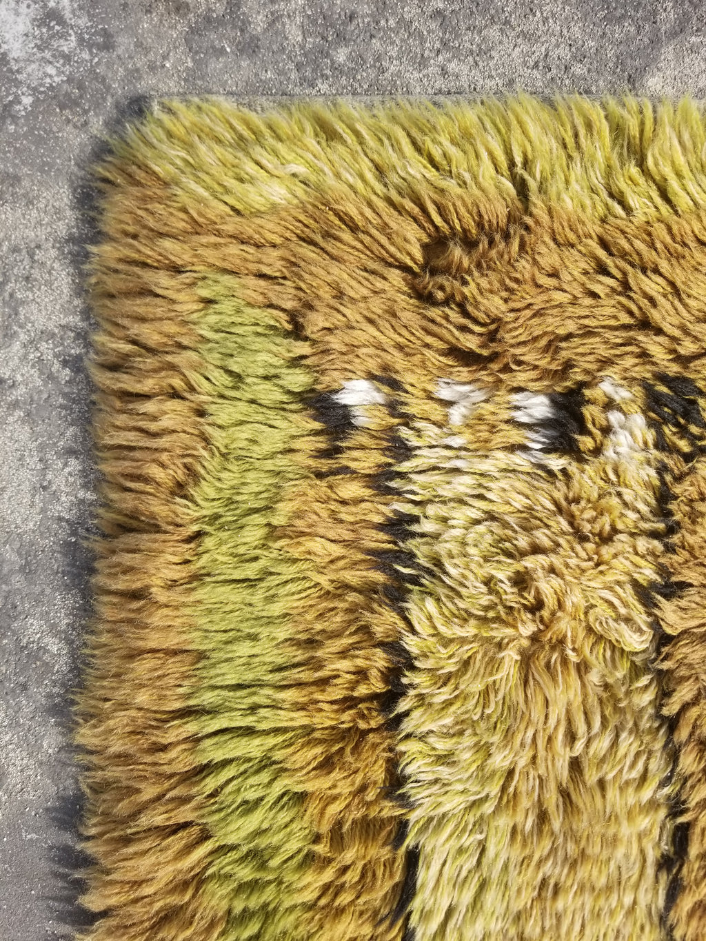 Vintage Traditional Handmade Scandinavian Wool Rya Shag Rug 106x66cm