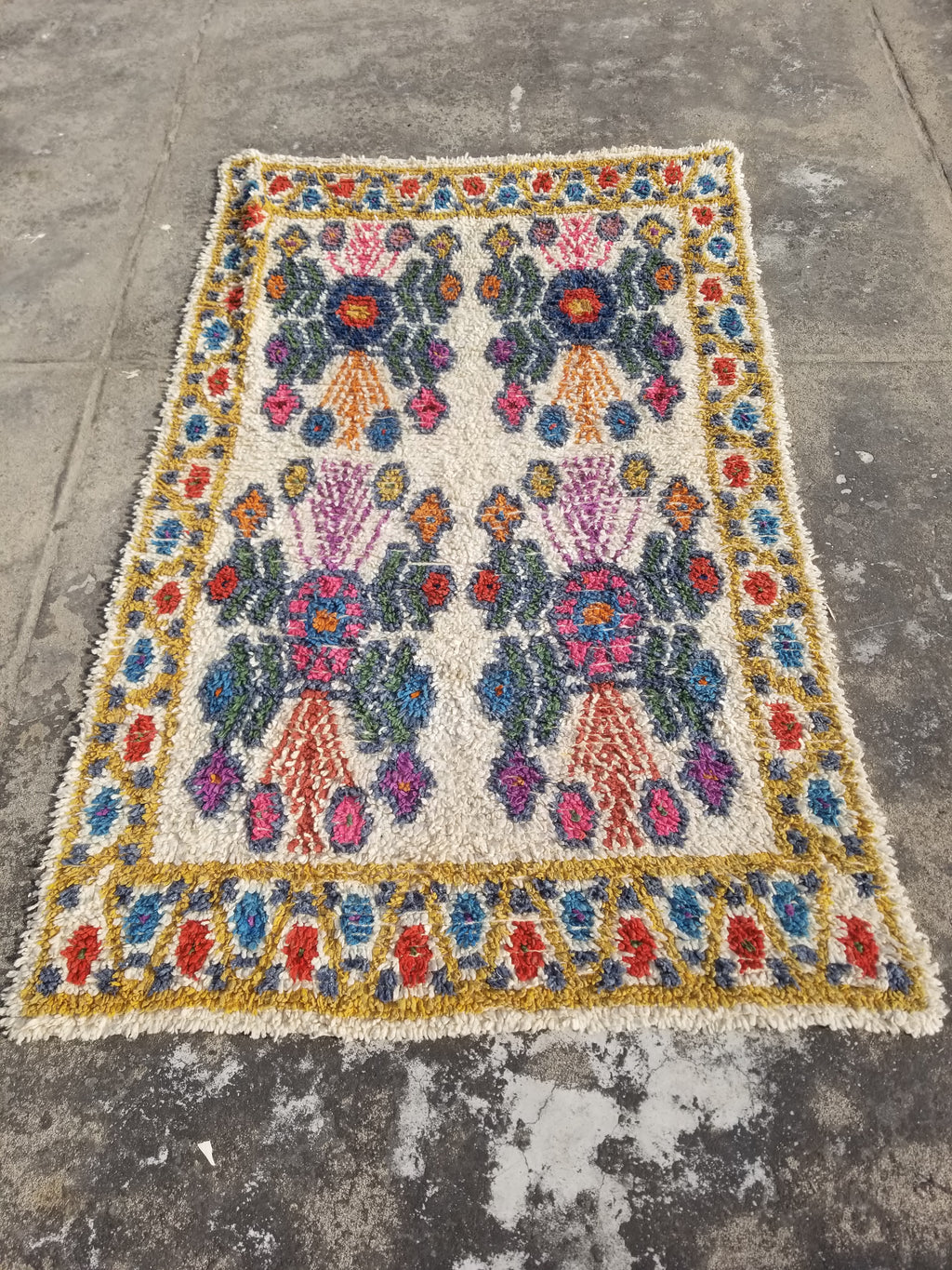 Vintage Traditional Handmade Moroccan Beni Ourain Style Wool Shag Rug 230x144cm