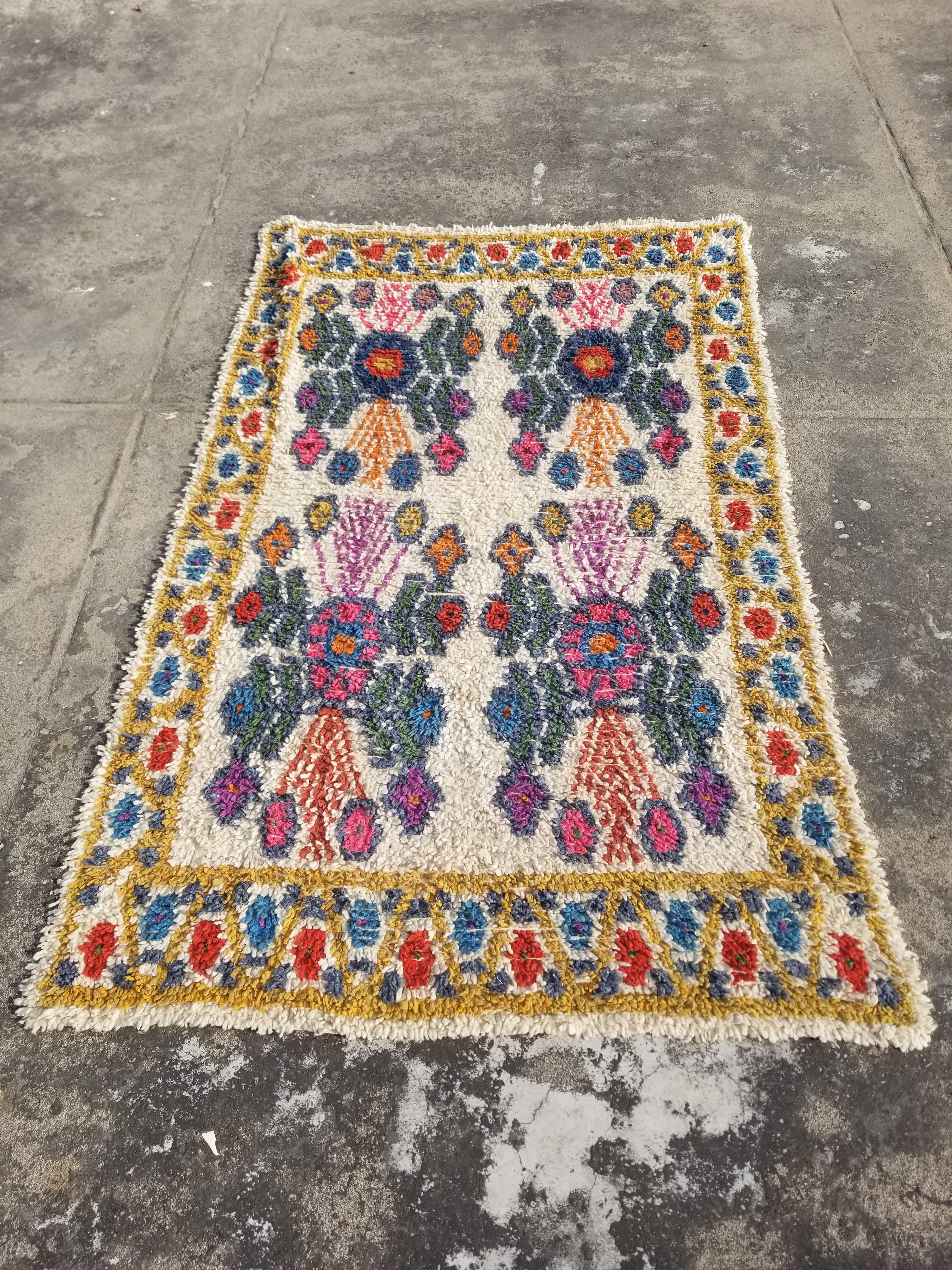 Vintage Traditional Handmade Moroccan Beni Ourain Style Wool Shag Rug 230x144cm