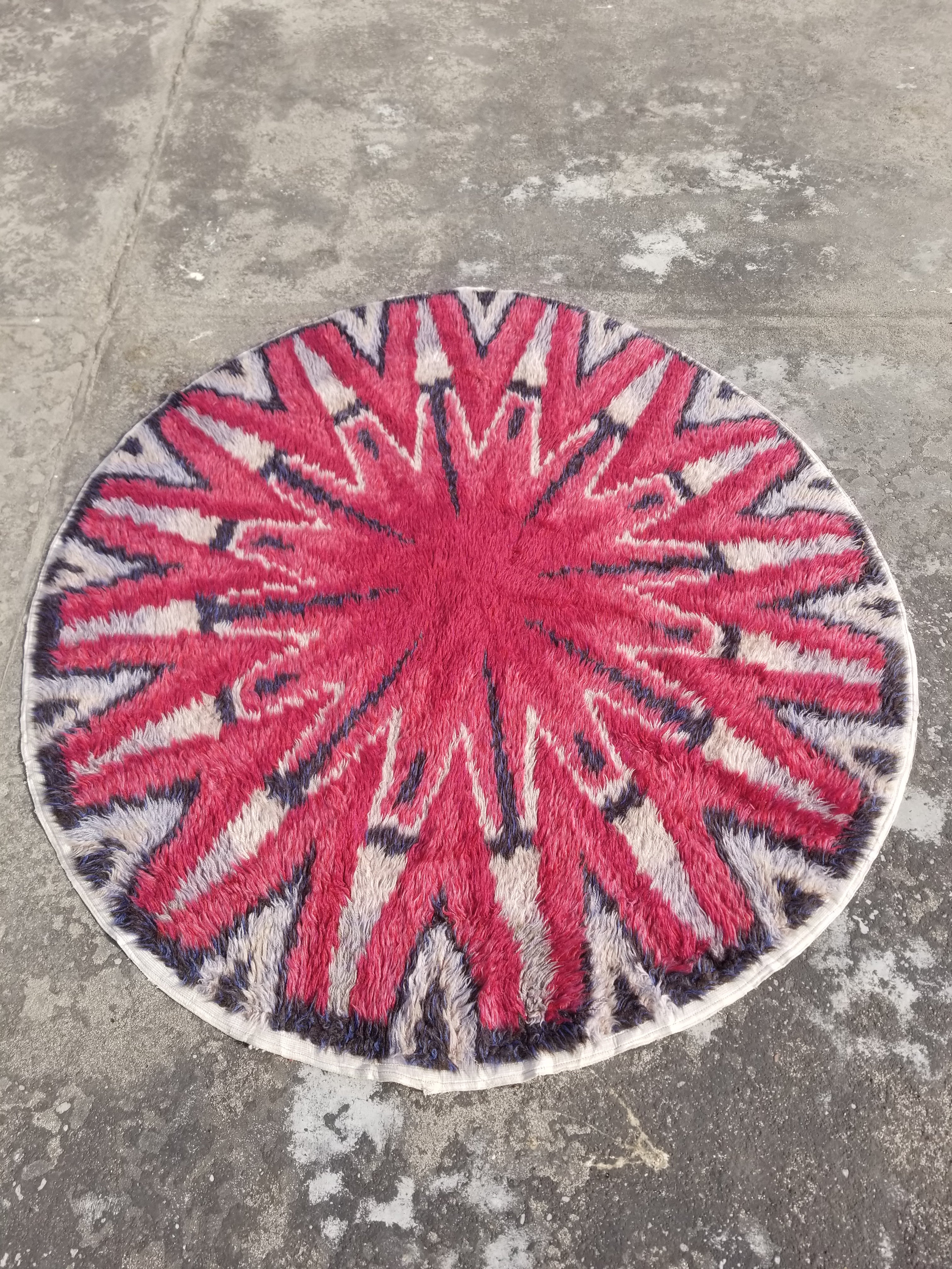 Vintage Traditional Handmade Swedish Rya Wool Multicolor Shag Rug 148x138cm