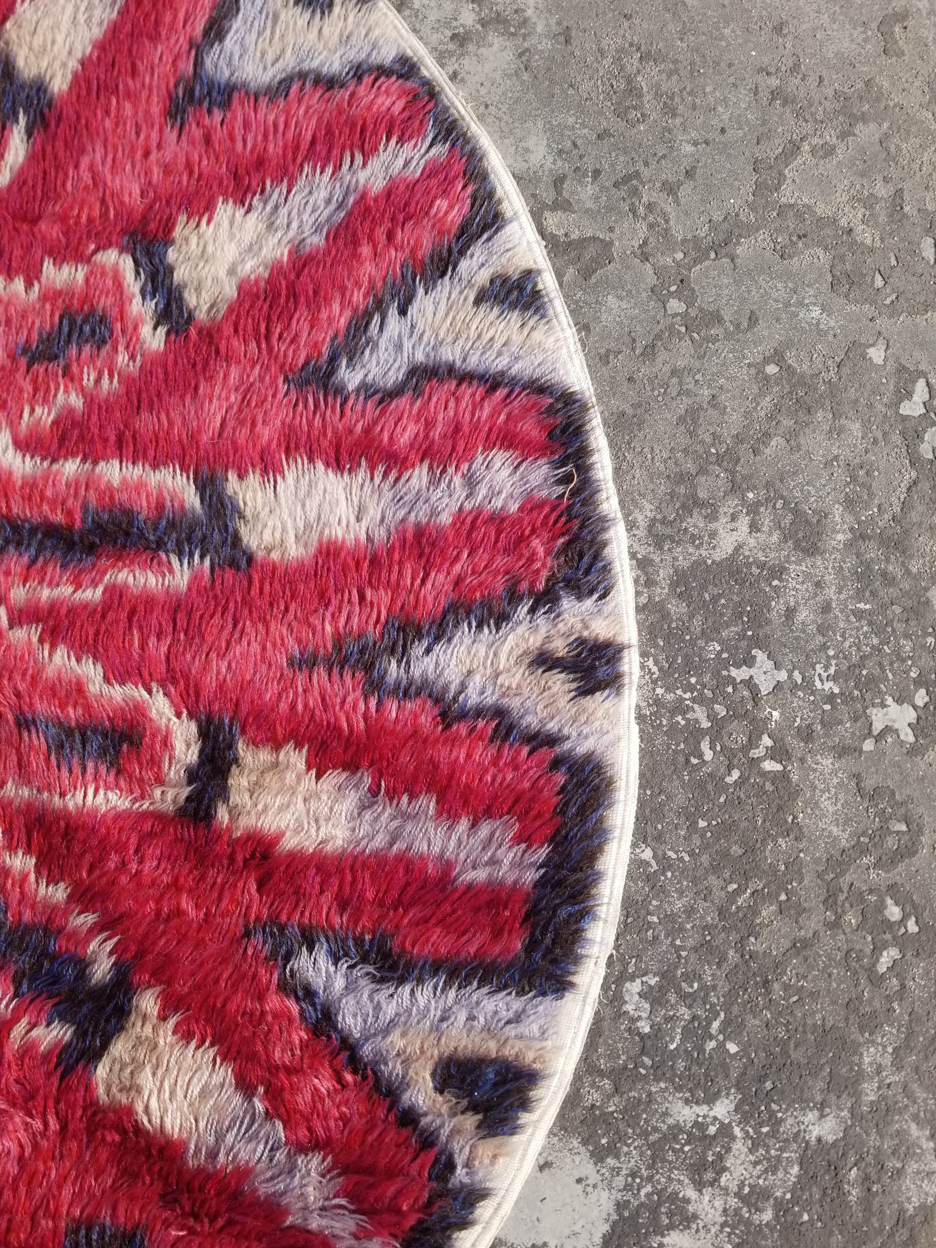Vintage Traditional Handmade Swedish Rya Wool Multicolor Shag Rug 148x138cm