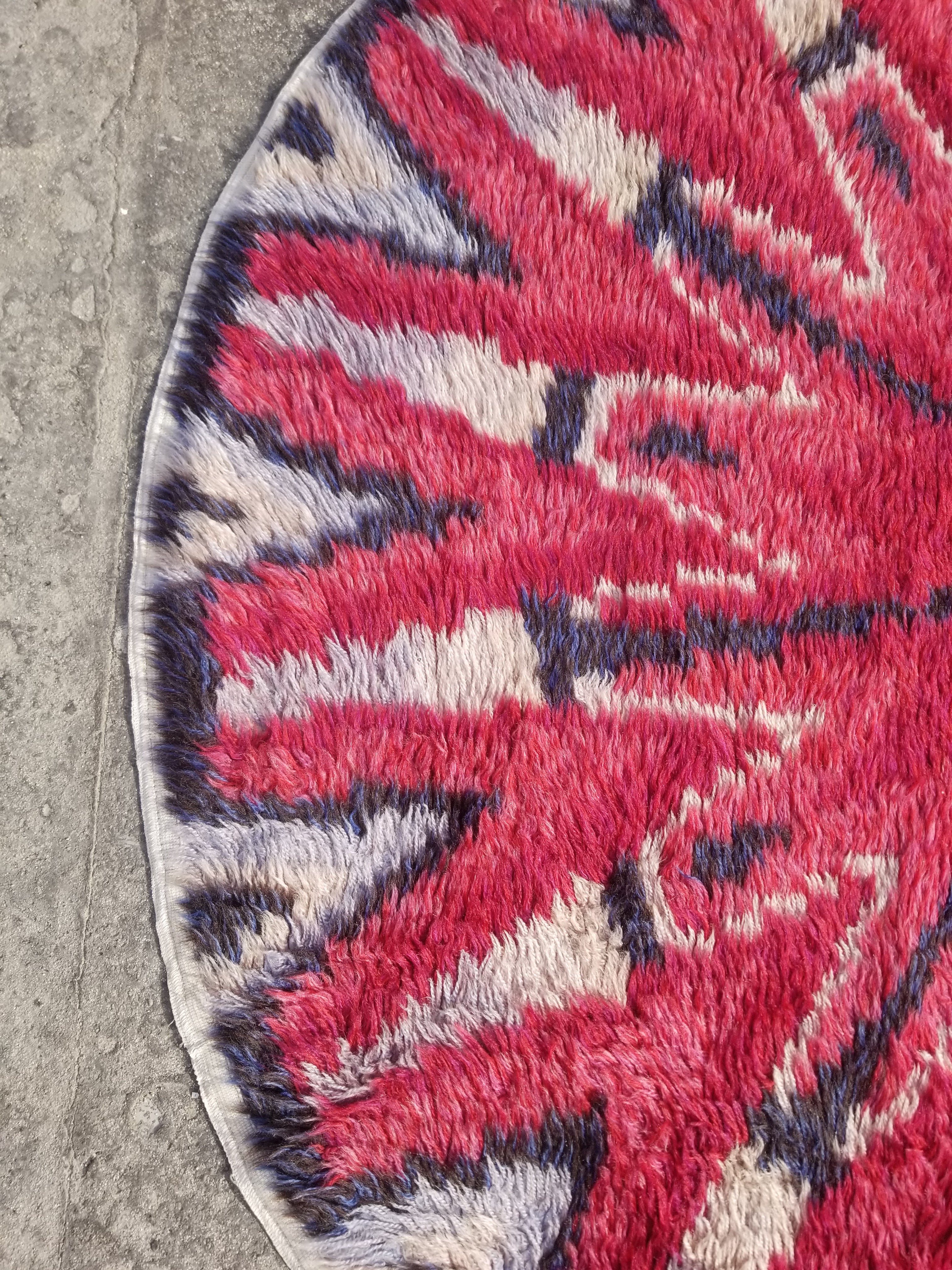 Vintage Traditional Handmade Swedish Rya Wool Multicolor Shag Rug 148x138cm