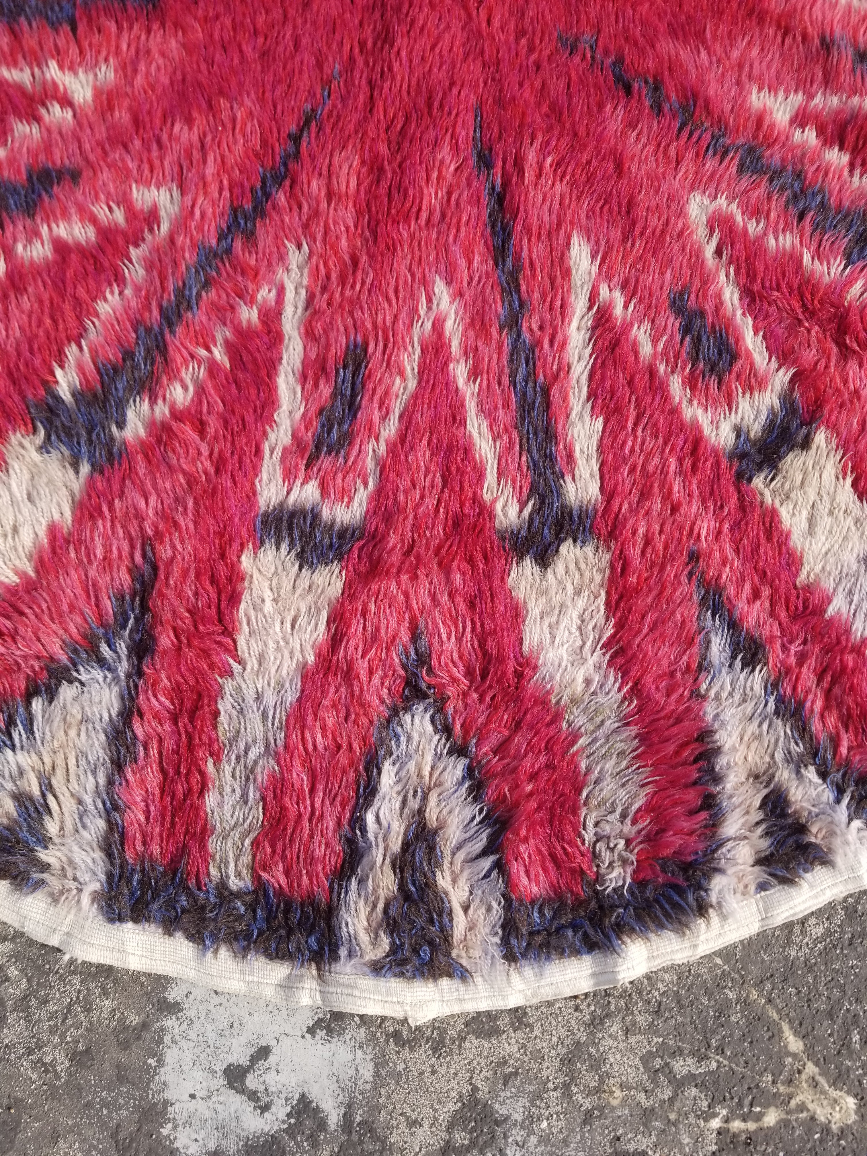 Vintage Traditional Handmade Swedish Rya Wool Multicolor Shag Rug 148x138cm