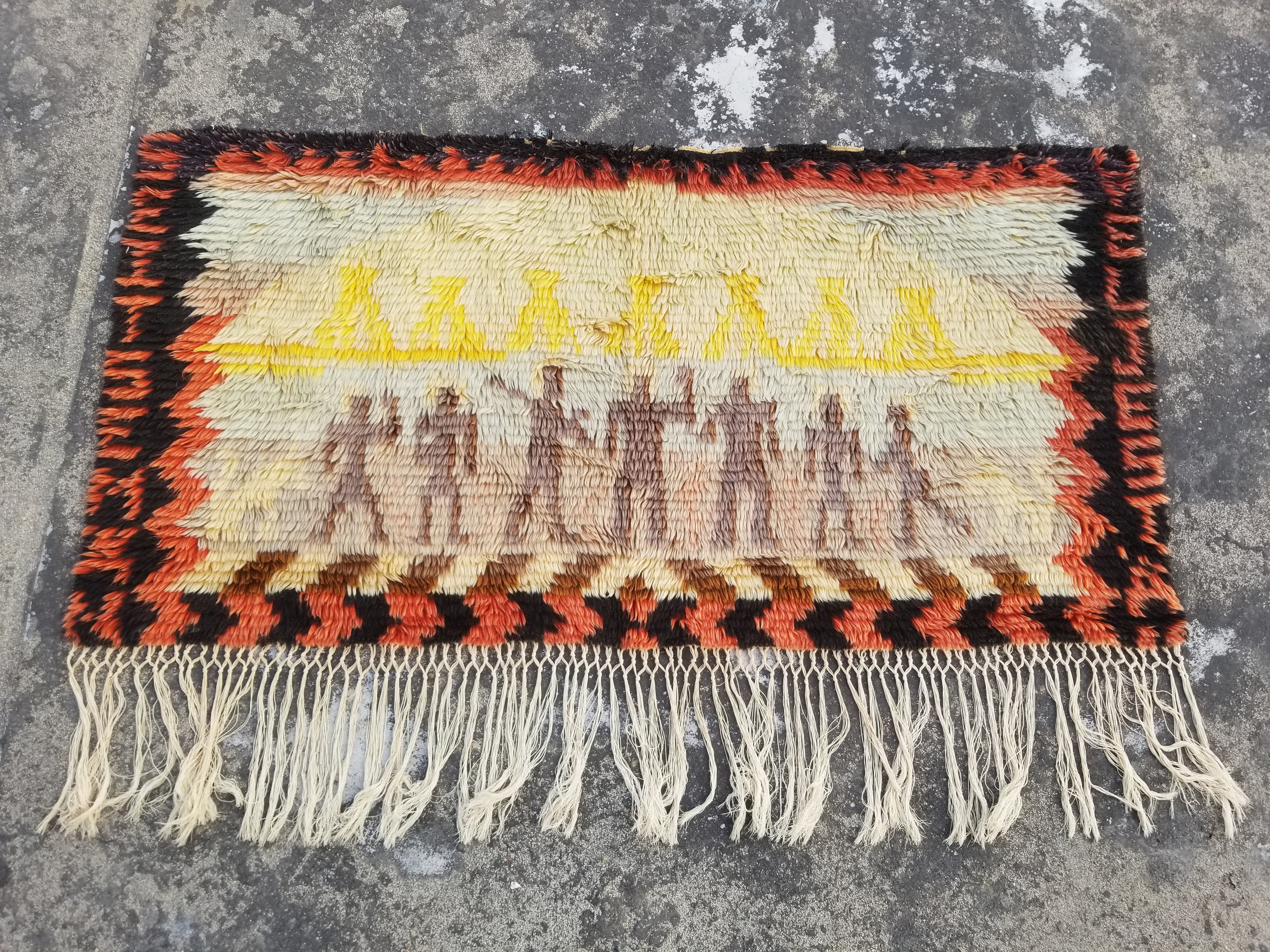 Vintage Traditional Handmade Oriental Wool Multicolor Shag Wall Hanging Rug 138x71cm