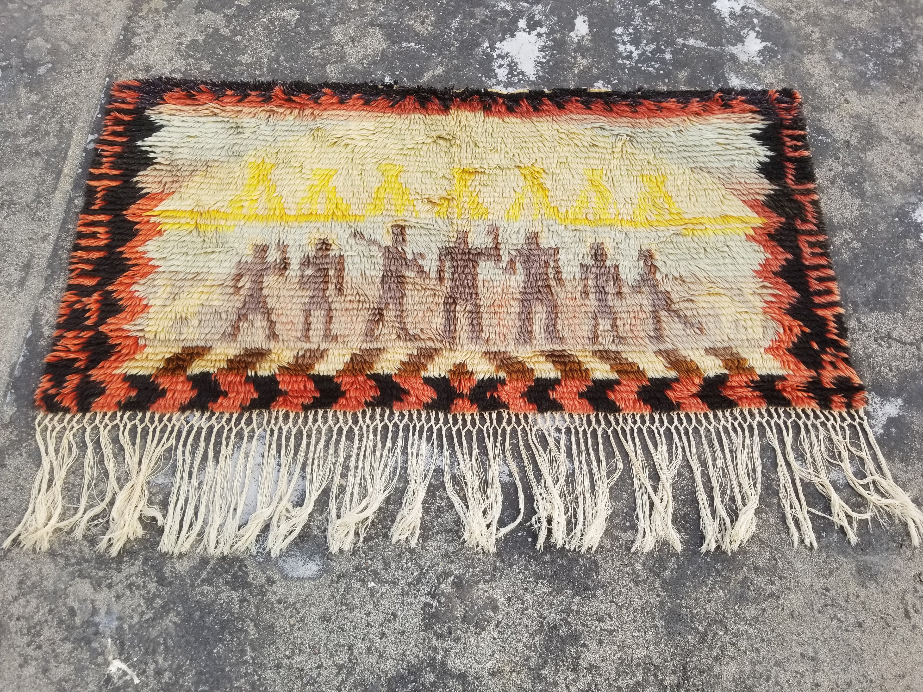 Vintage Traditional Handmade Oriental Wool Multicolor Shag Wall Hanging Rug 138x71cm