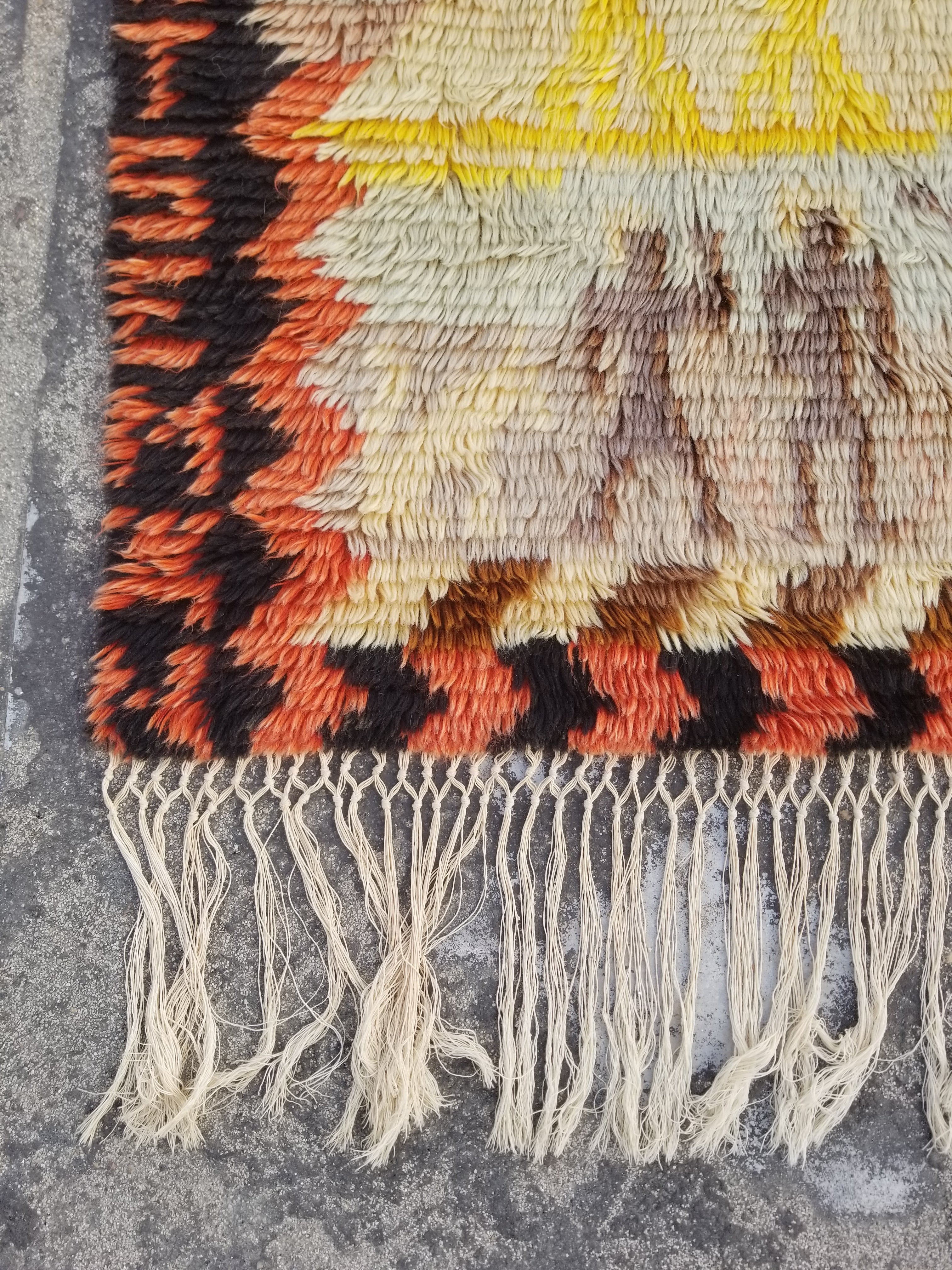 Vintage Traditional Handmade Oriental Wool Multicolor Shag Wall Hanging Rug 138x71cm
