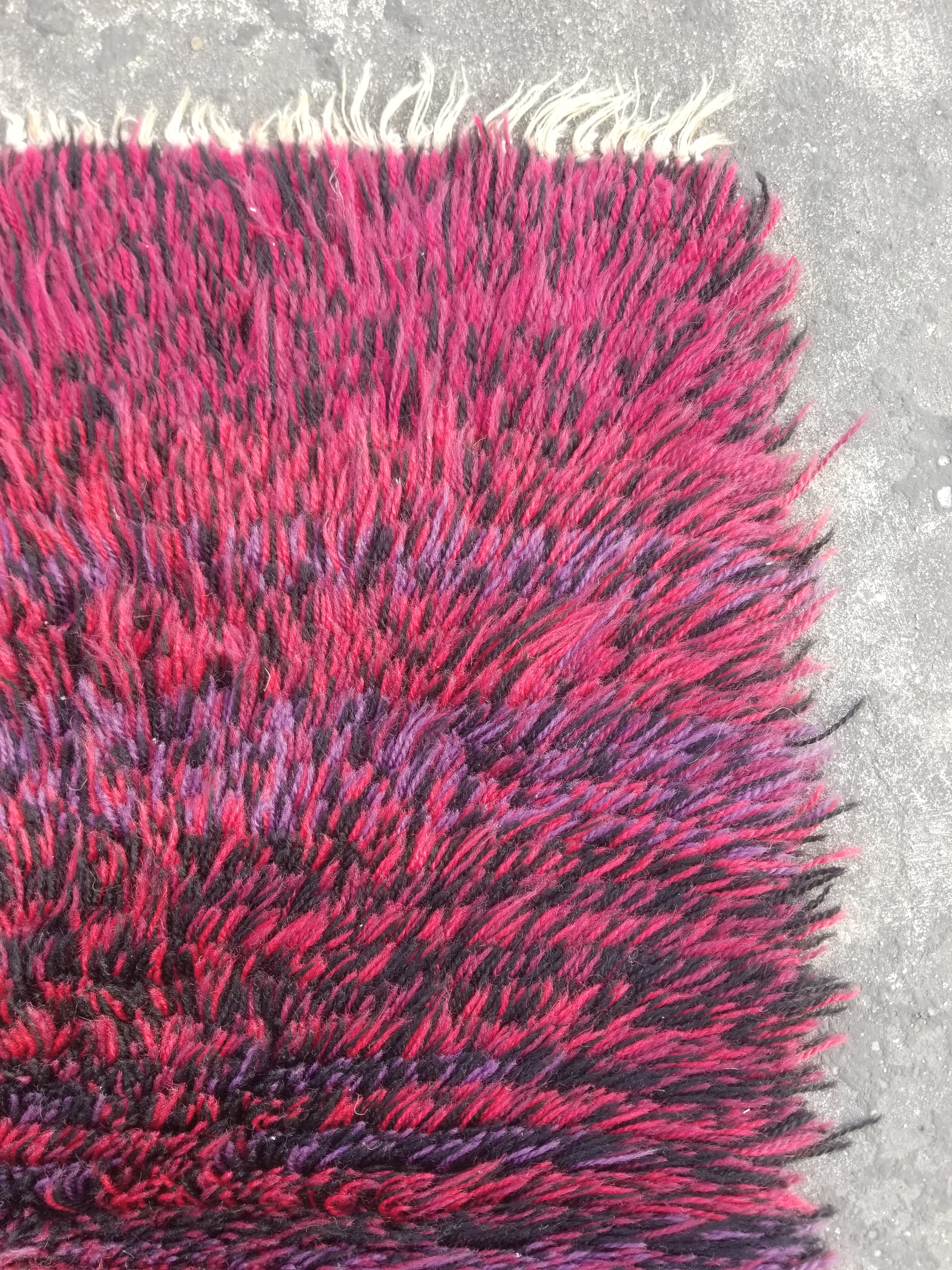 Vintage Traditional Handmade Swedish Rya Wool Multicolor Shag Rug 94x62cm
