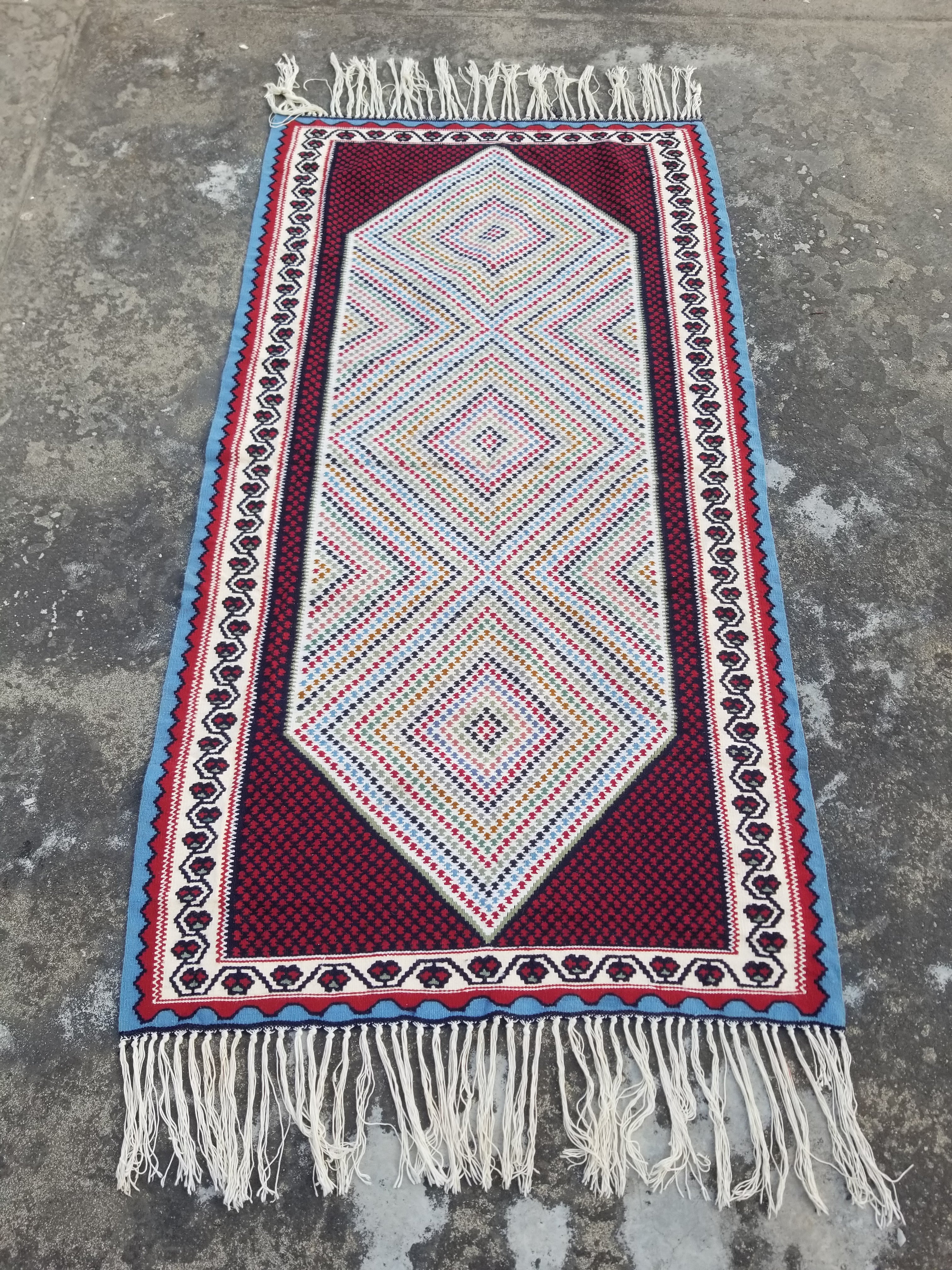 Vintage Traditonal Handwoven Senna Wool Multicolor Kilim 183x99cm