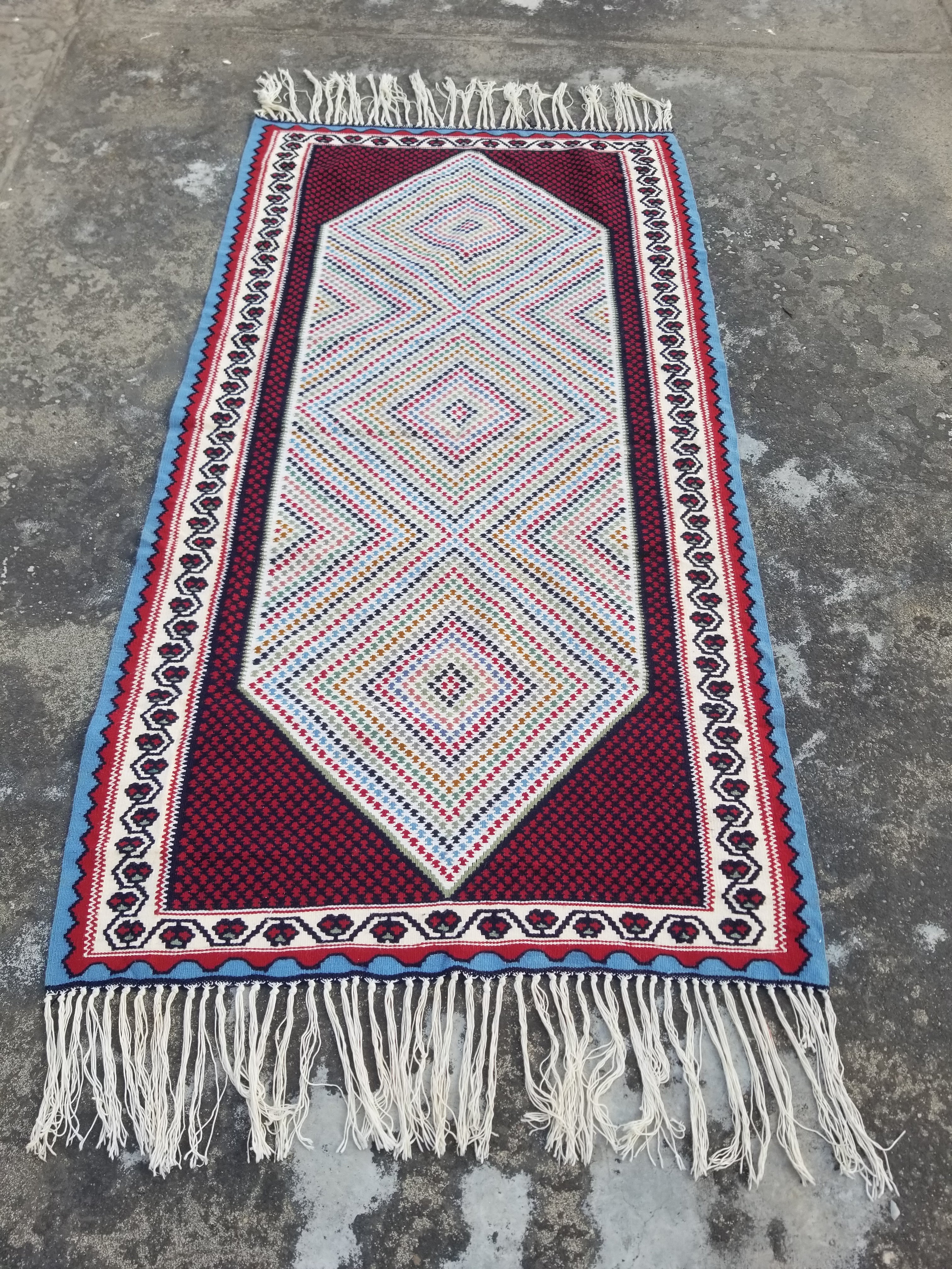 Vintage Traditonal Handwoven Senna Wool Multicolor Kilim 183x99cm