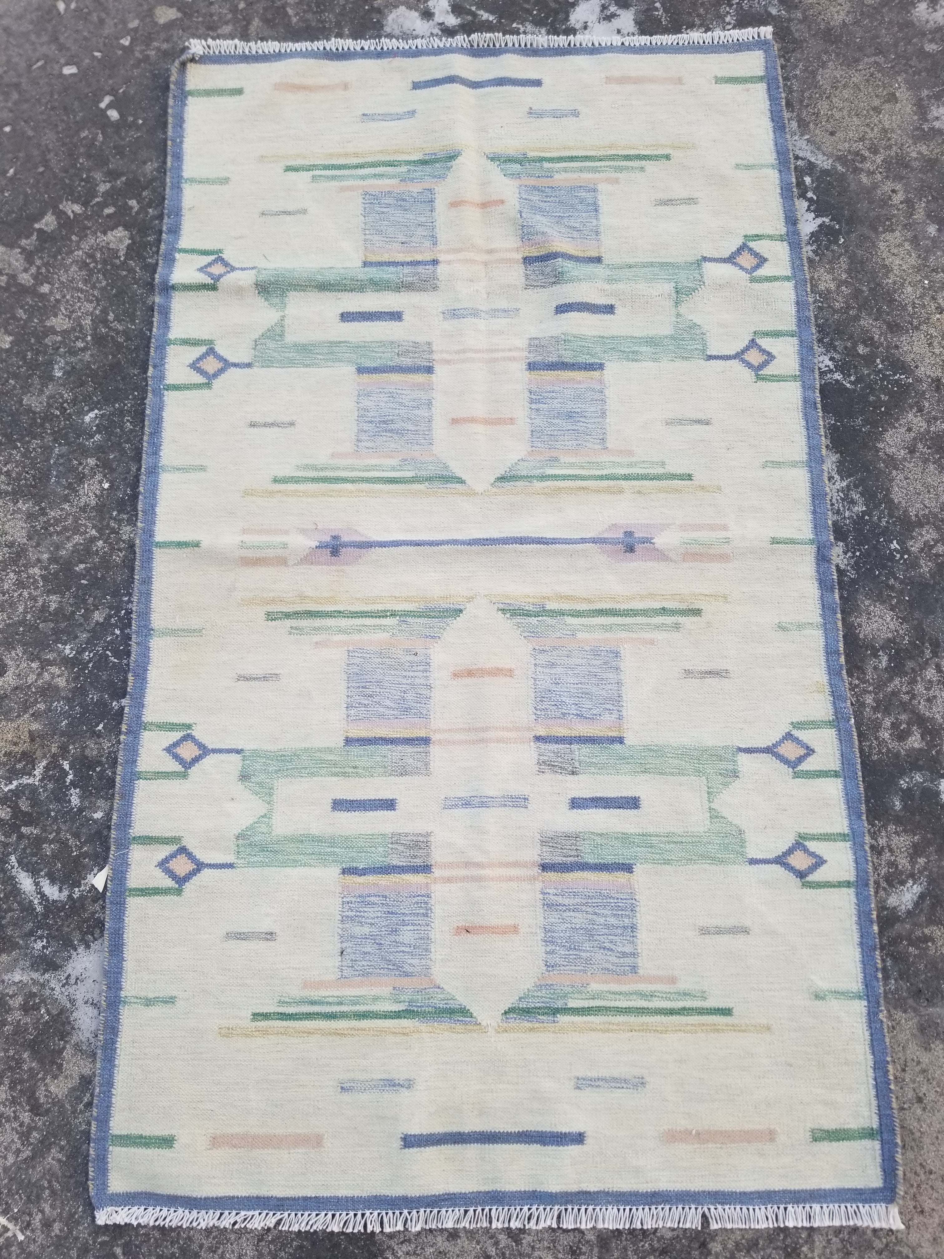 Vintage Traditional Handwoven Scandinavian Wool Multicolor Kilim 173x96cm