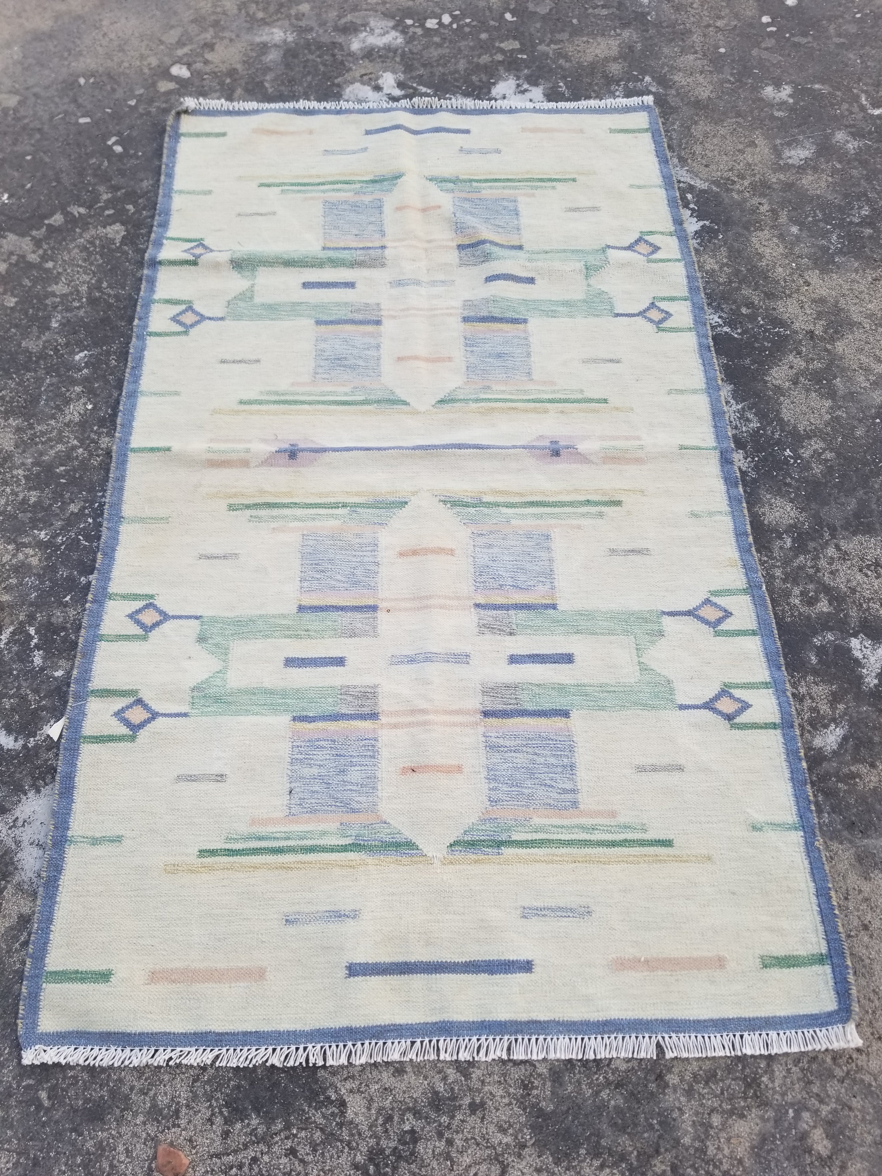 Vintage Traditional Handwoven Scandinavian Wool Multicolor Kilim 173x96cm
