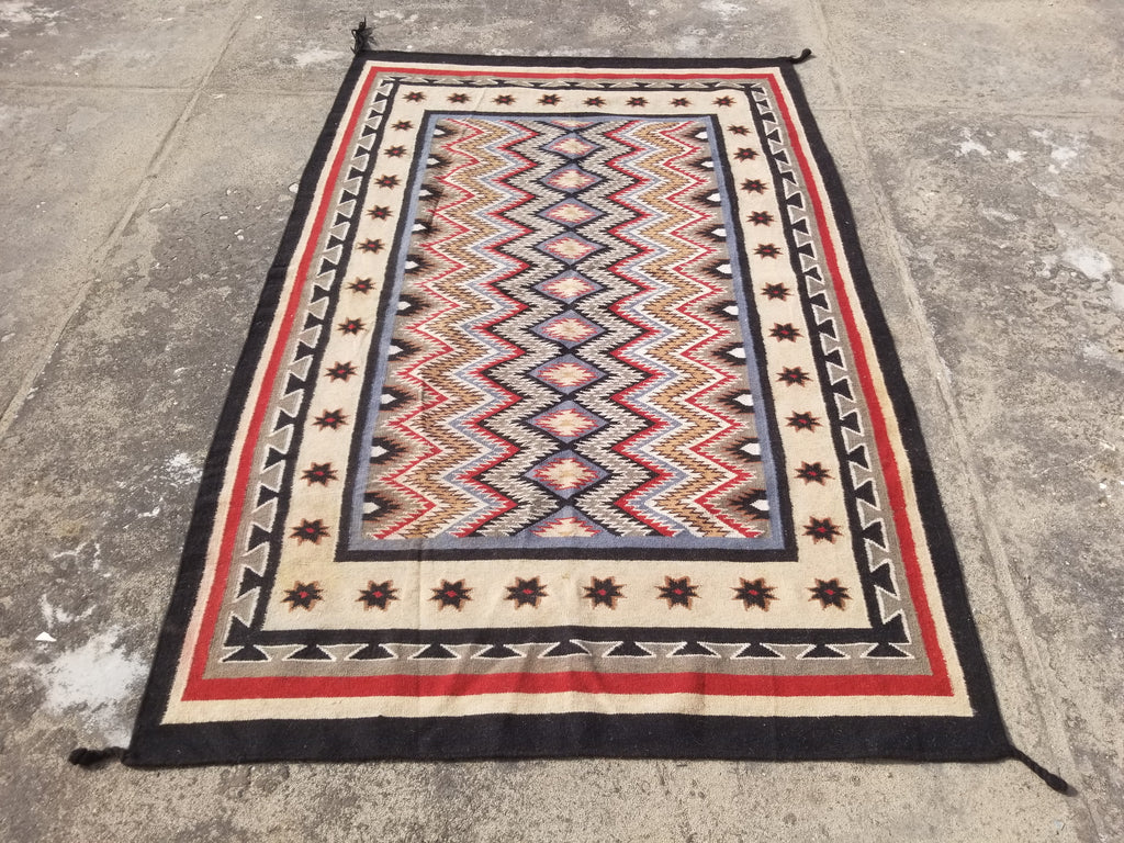Vintage Traditional Handwoven Mexican Wool Multicolor Kilim Rug 242x151