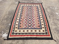 Vintage Traditional Handwoven Mexican Wool Multicolor Kilim Rug 242x151