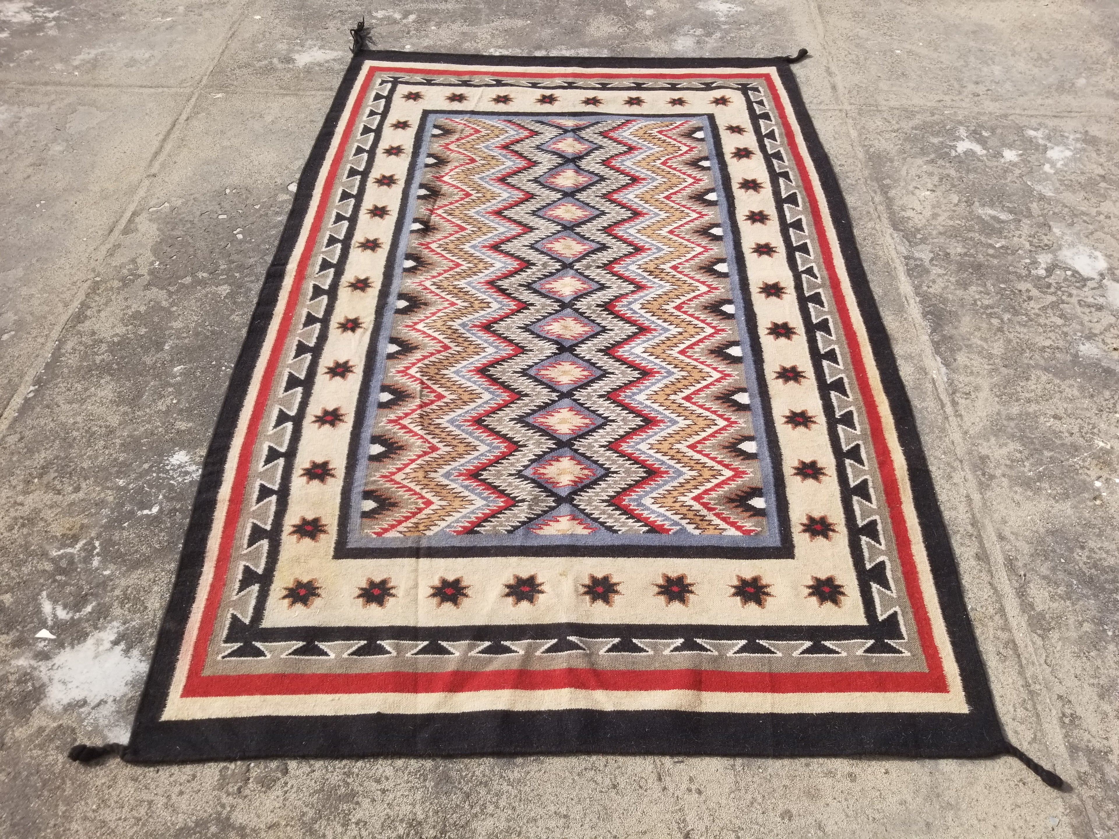 Vintage Traditional Handwoven Mexican Wool Multicolor Kilim Rug 242x151