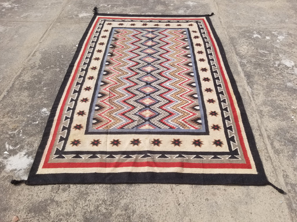 Vintage Traditional Handwoven Mexican Wool Multicolor Kilim Rug 242x151