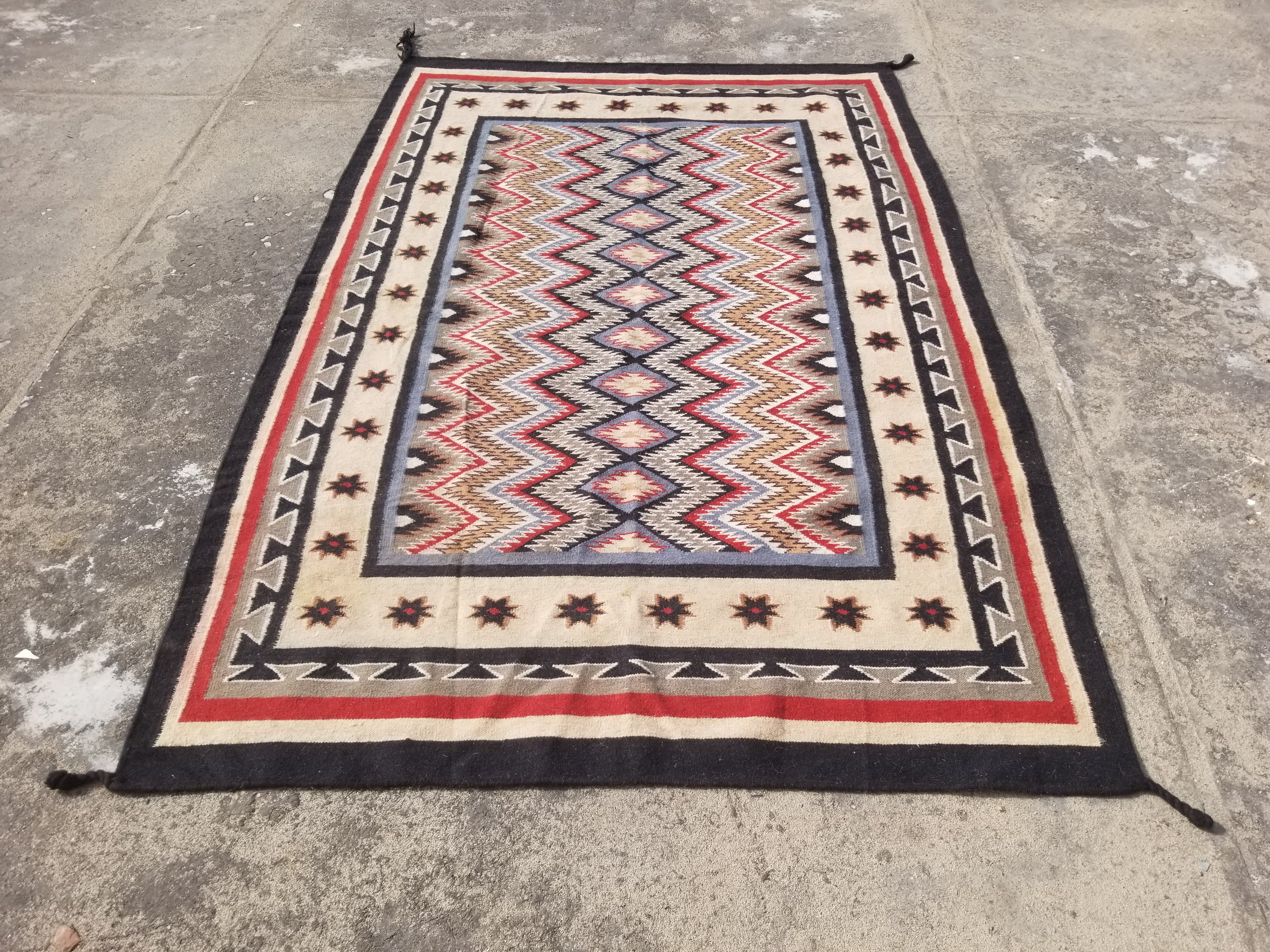 Vintage Traditional Handwoven Mexican Wool Multicolor Kilim Rug 242x151