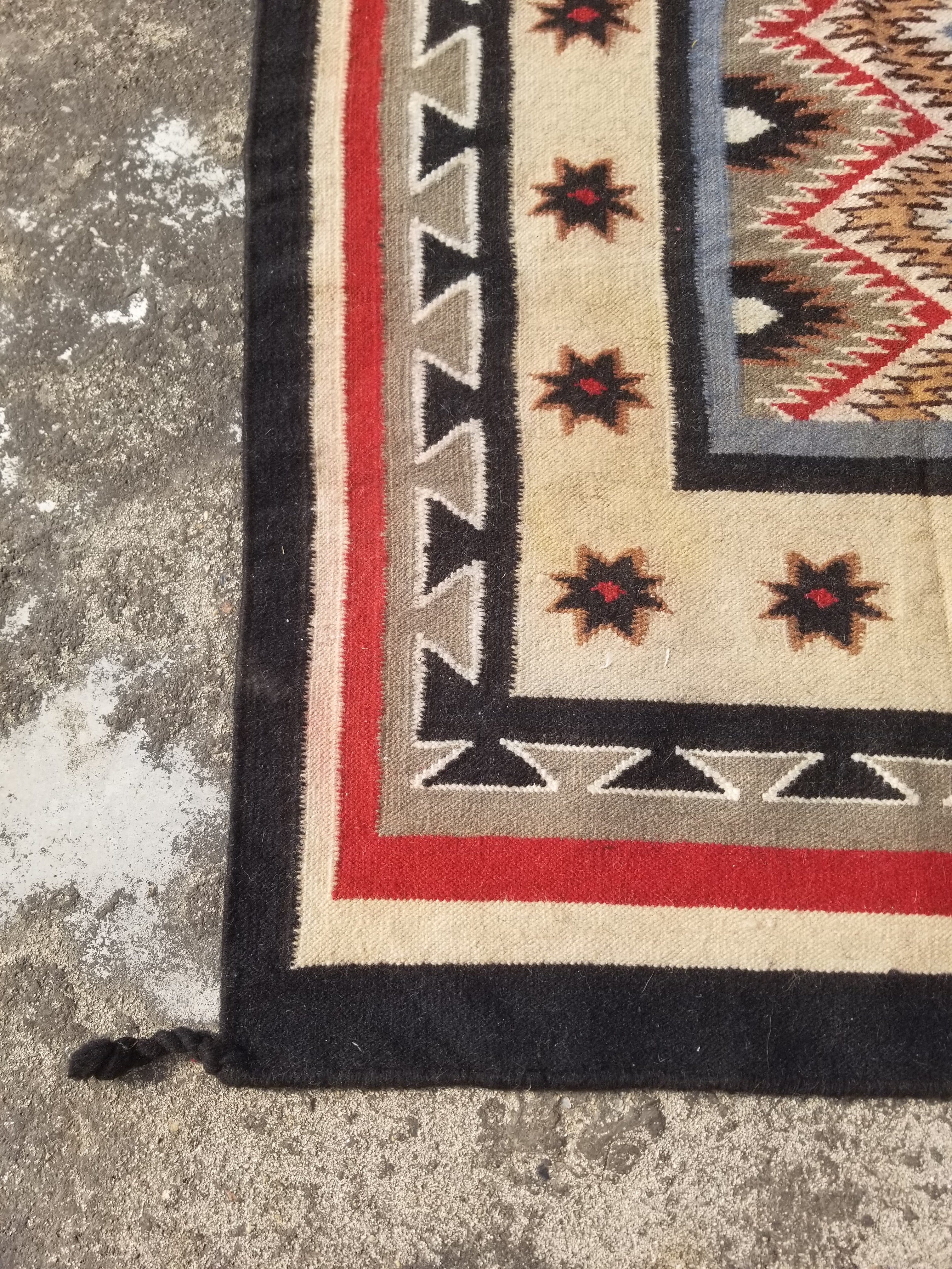 Vintage Traditional Handwoven Mexican Wool Multicolor Kilim Rug 242x151