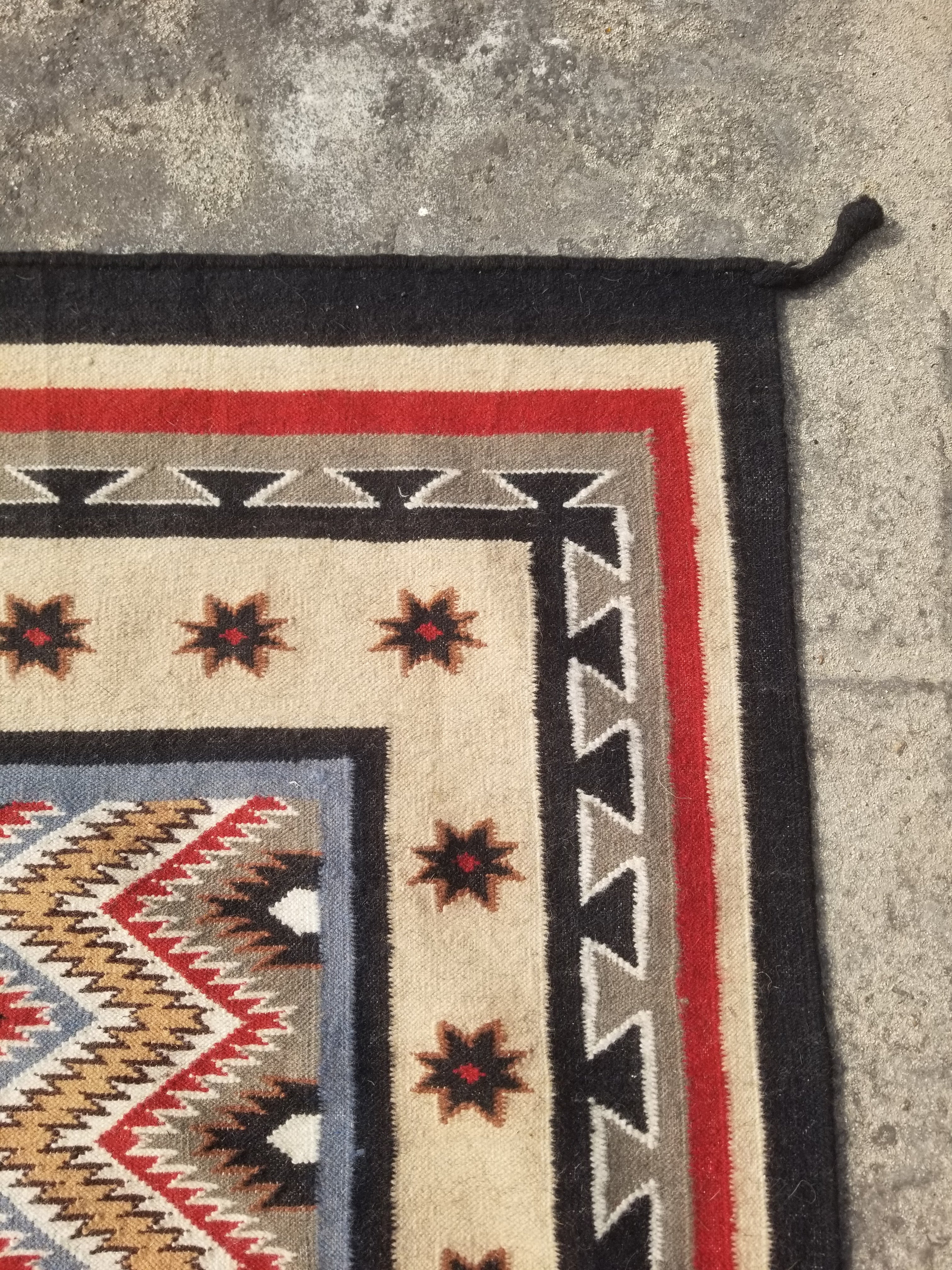 Vintage Traditional Handwoven Mexican Wool Multicolor Kilim Rug 242x151