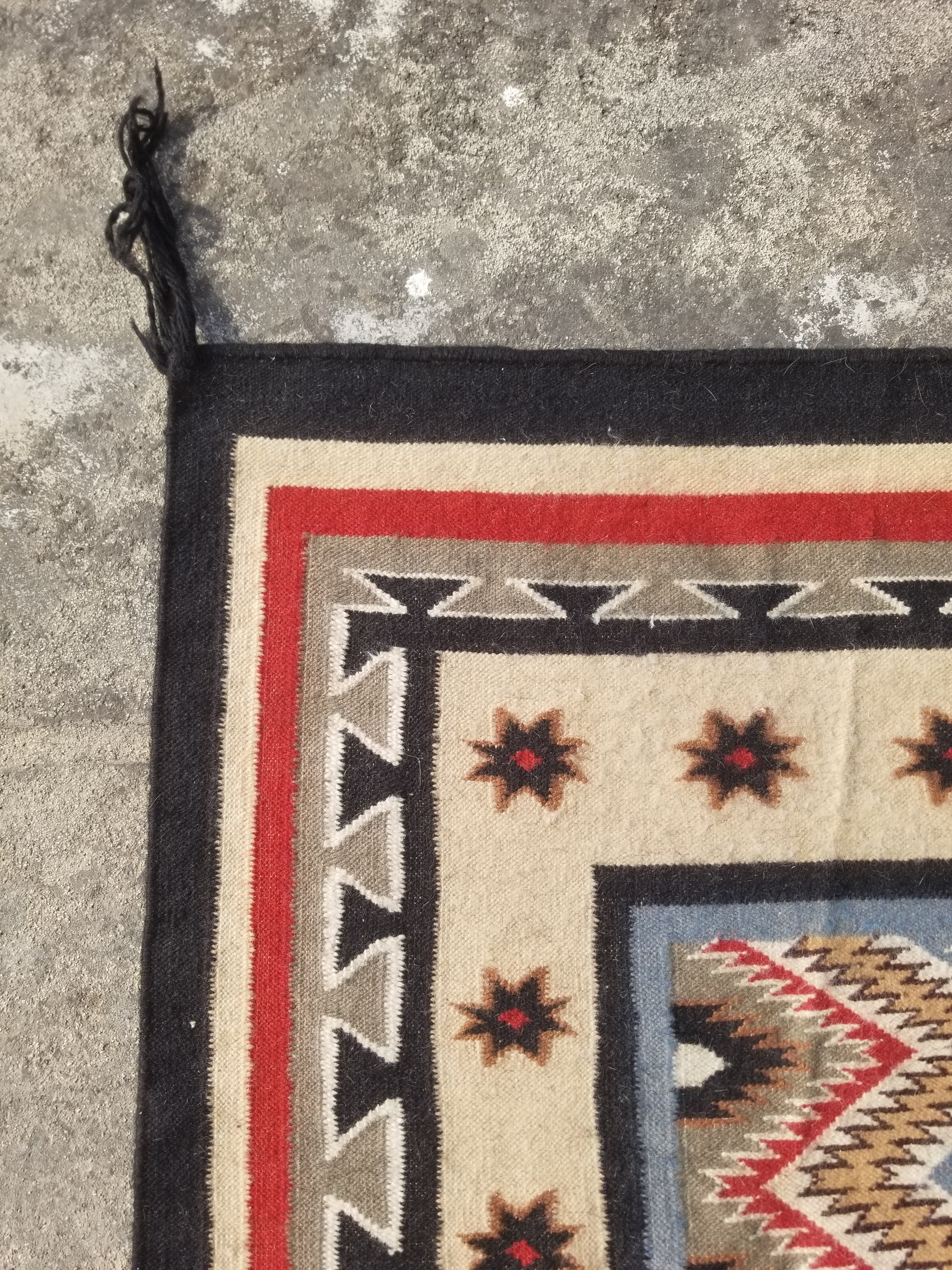 Vintage Traditional Handwoven Mexican Wool Multicolor Kilim Rug 242x151