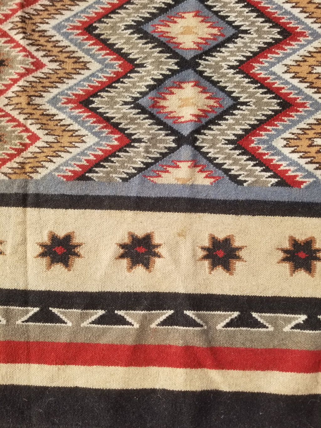 Vintage Traditional Handwoven Mexican Wool Multicolor Kilim Rug 242x151