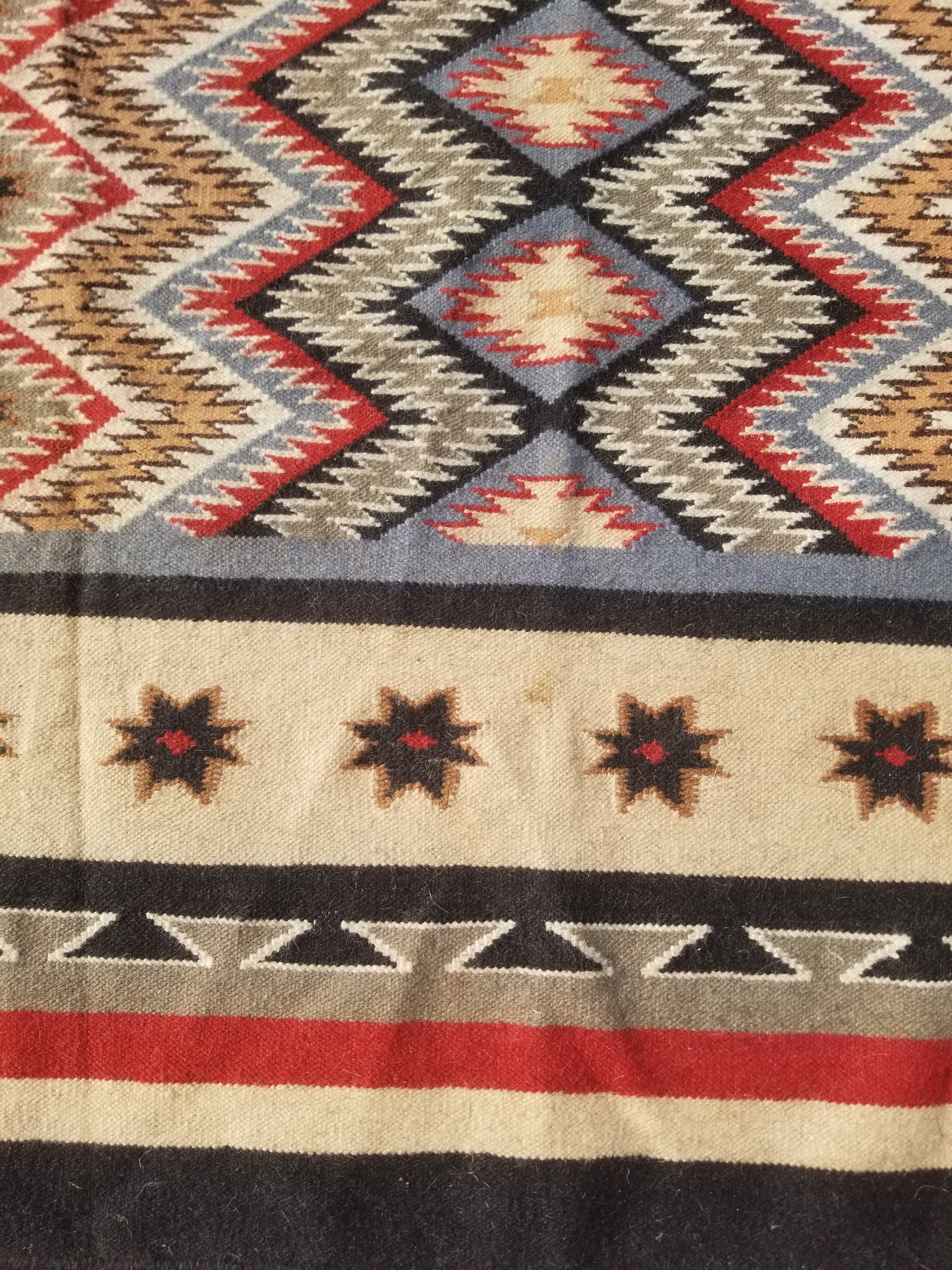 Vintage Traditional Handwoven Mexican Wool Multicolor Kilim Rug 242x151