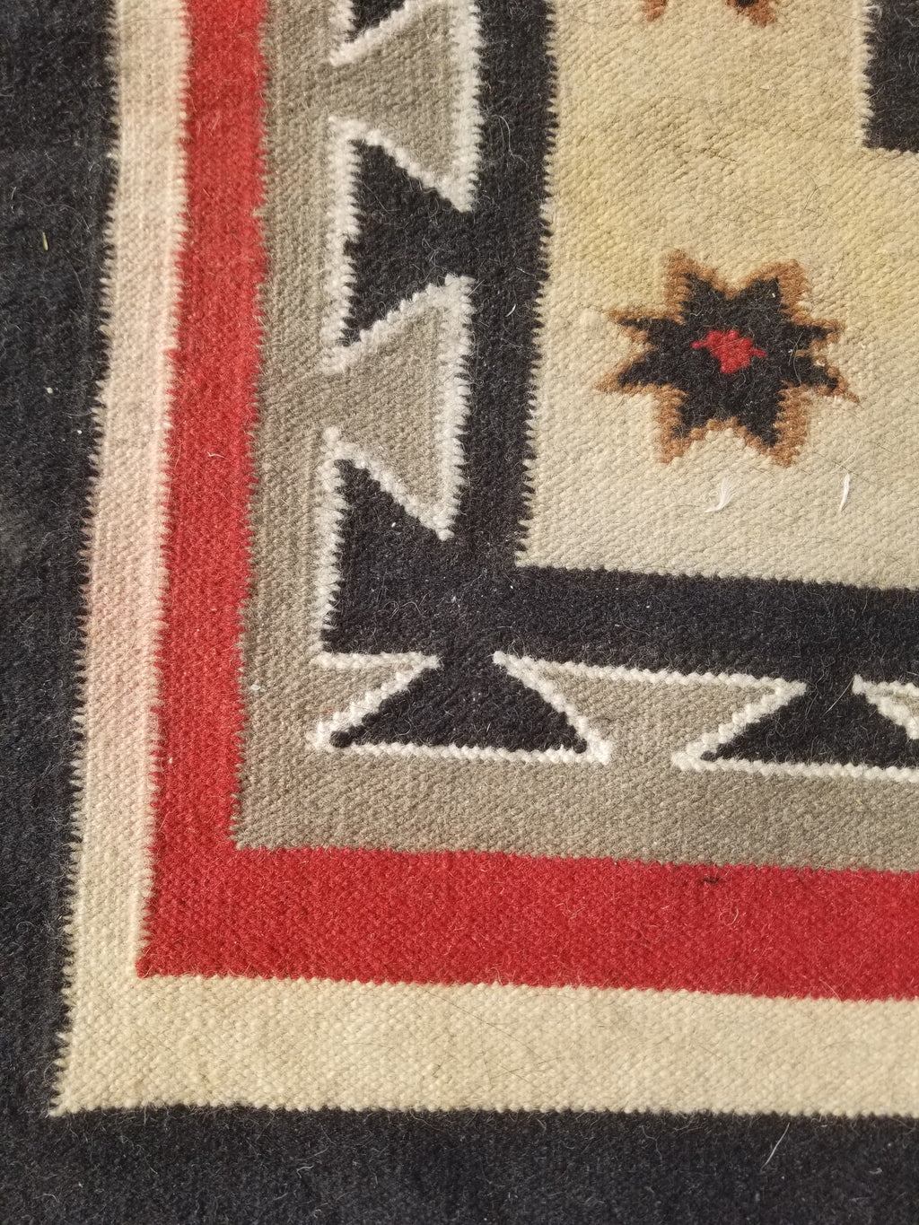 Vintage Traditional Handwoven Mexican Wool Multicolor Kilim Rug 242x151