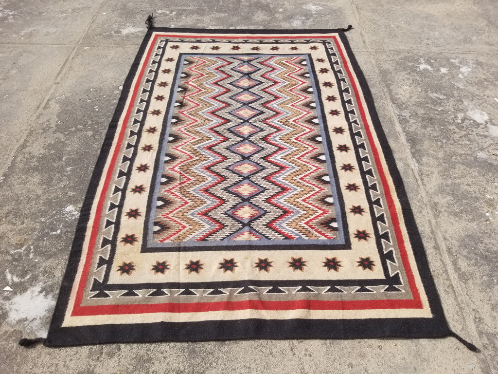 Vintage Traditional Handwoven Mexican Wool Multicolor Kilim Rug 242x151