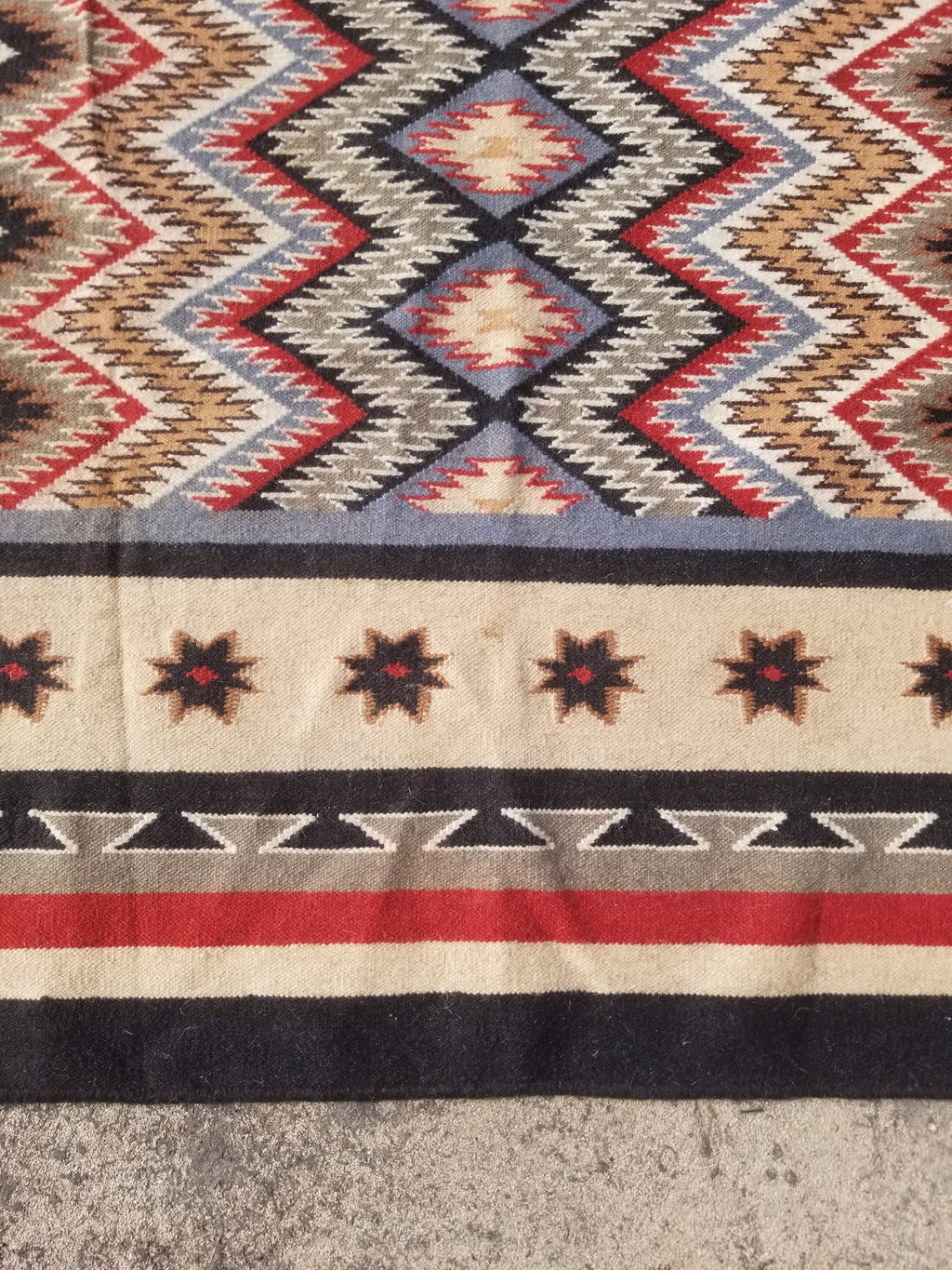 Vintage Traditional Handwoven Mexican Wool Multicolor Kilim Rug 242x151