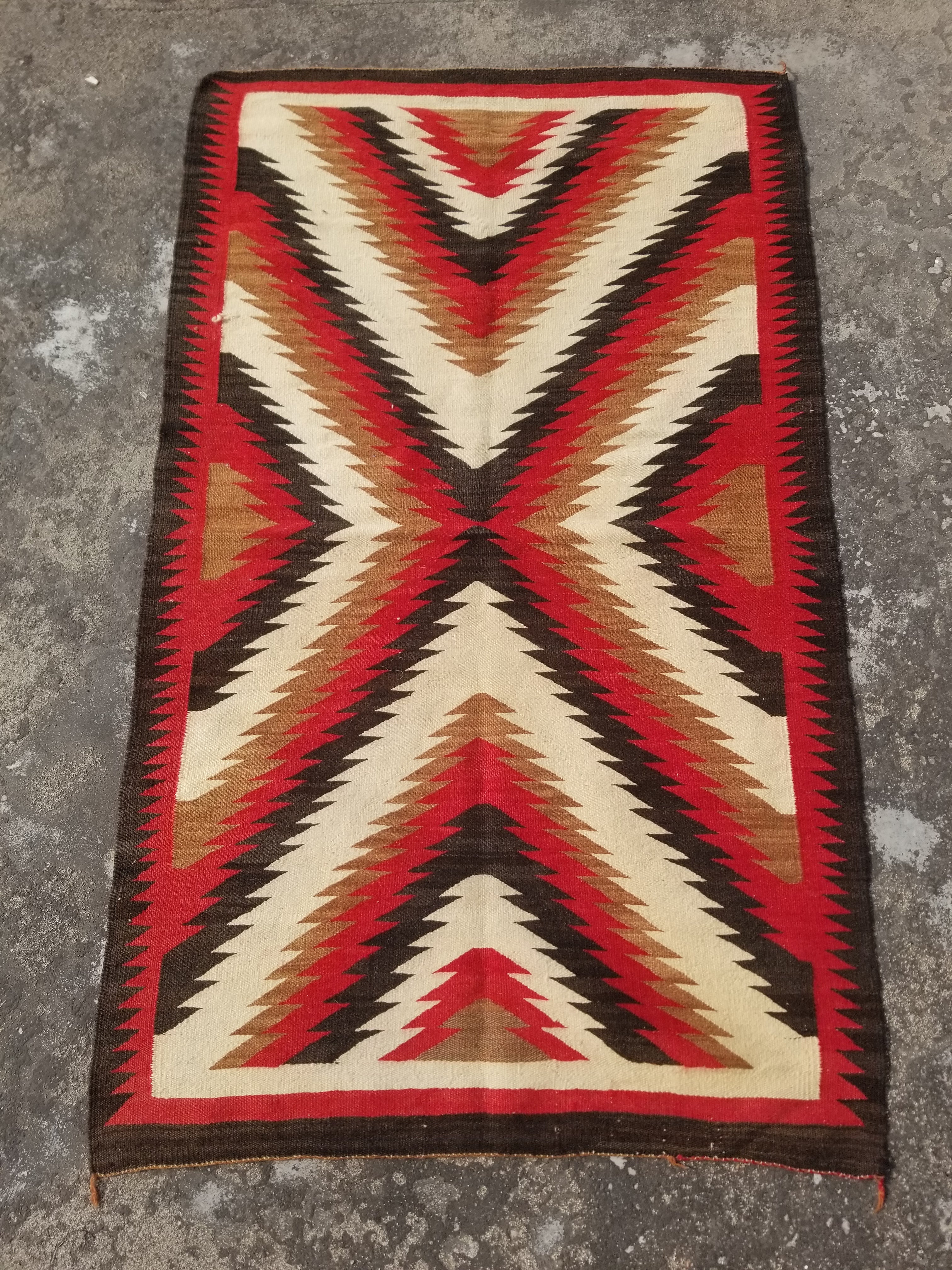 Vintage Handwoven Native American Navajo Eye Dazzler Pattern Wool Rug 149x89cm