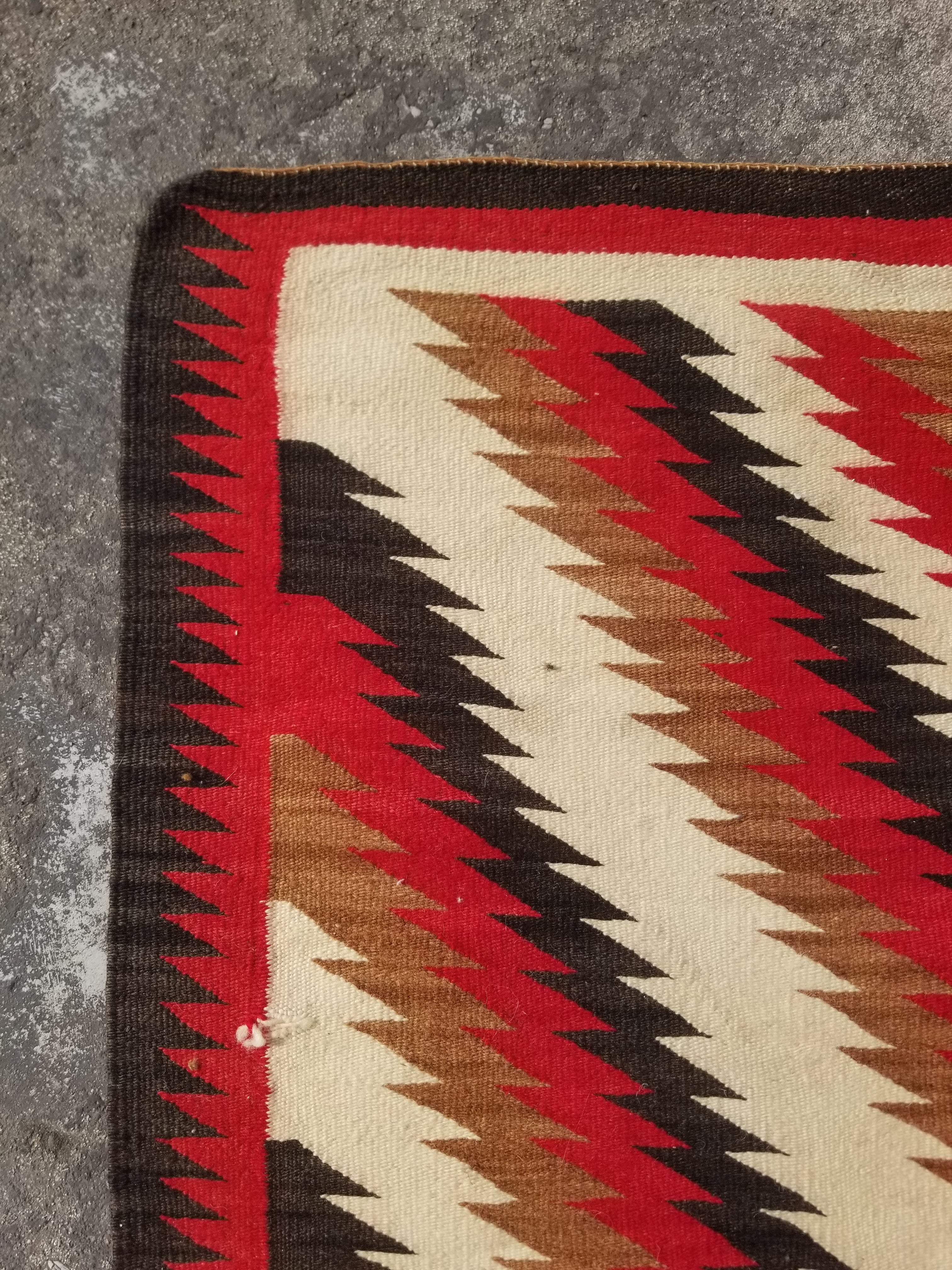 Vintage Handwoven Native American Navajo Eye Dazzler Pattern Wool Rug 149x89cm