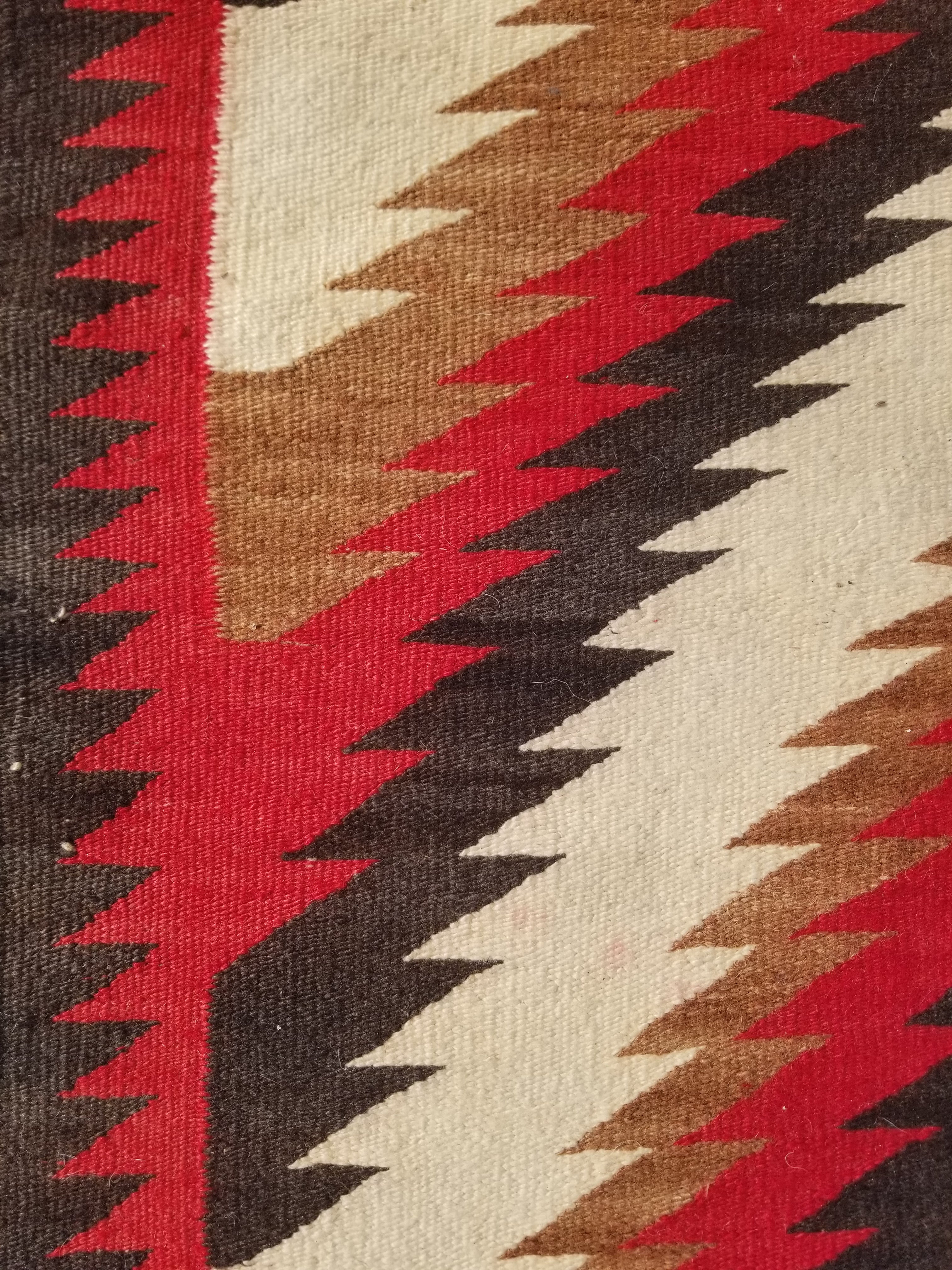 Vintage Handwoven Native American Navajo Eye Dazzler Pattern Wool Rug 149x89cm