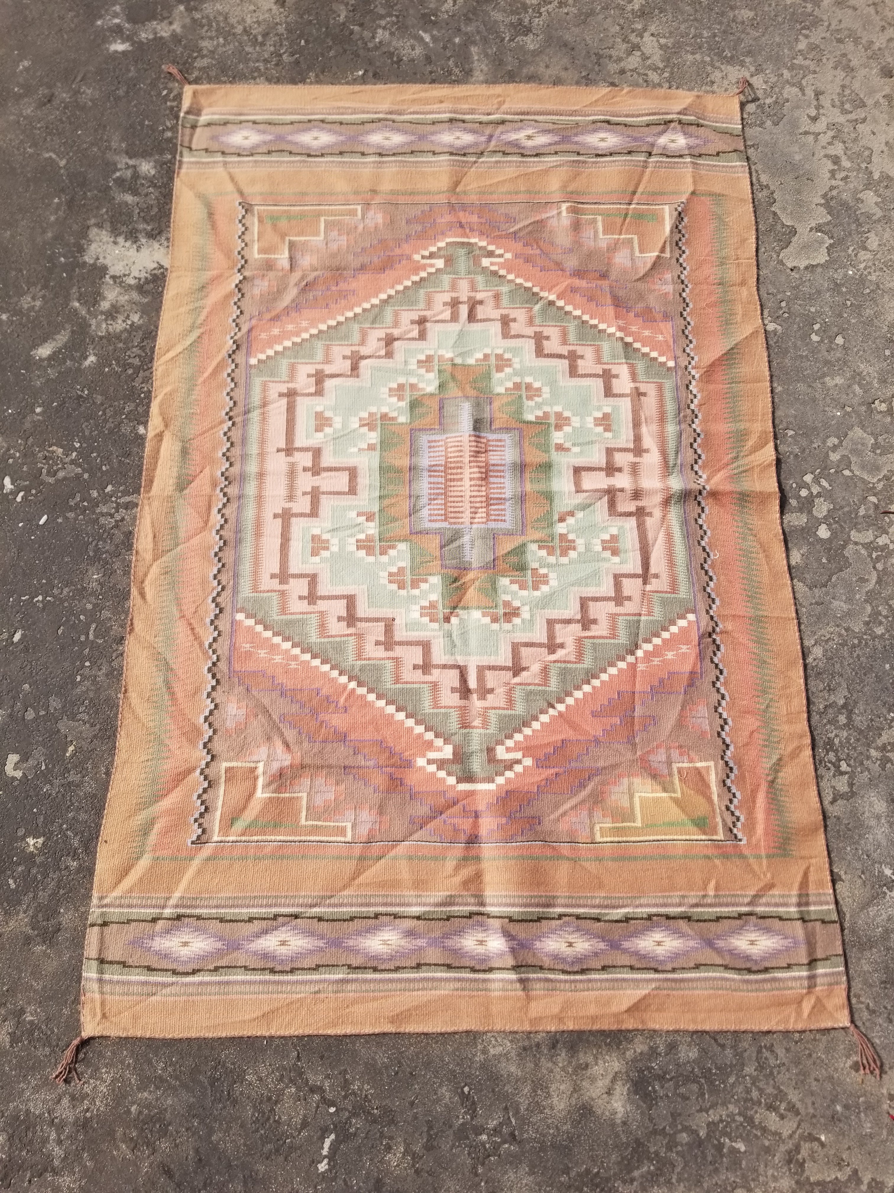 Vintage Traditional Handwoven Native American Navajo Wool Multicolor Rug 158x101