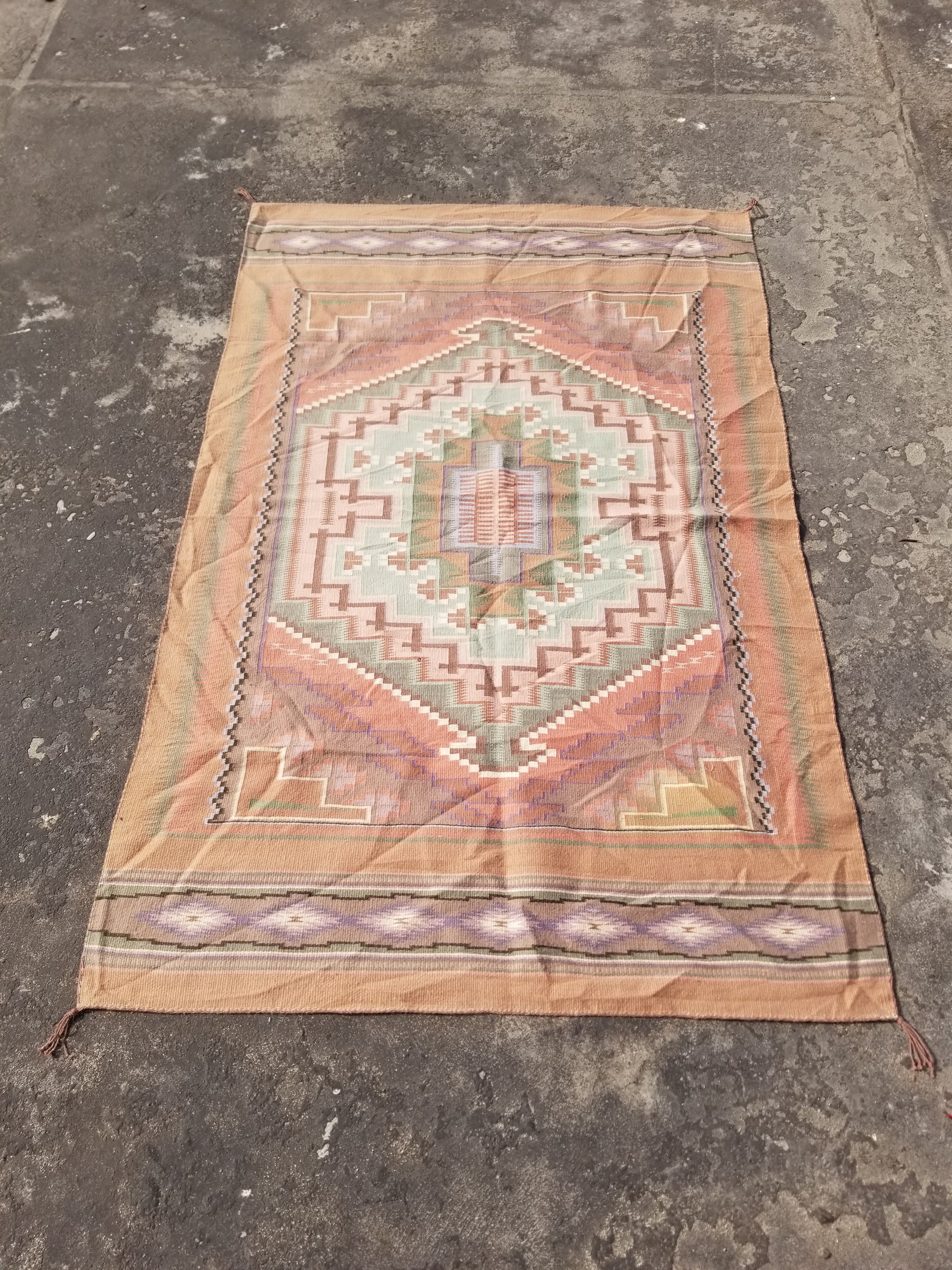 Vintage Traditional Handwoven Native American Navajo Wool Multicolor Rug 158x101