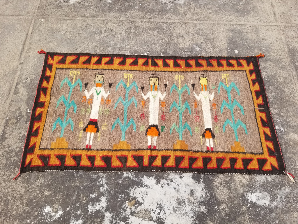Vintage Traditional Handwoven Native American Navajo Yei Figural Wool Rug 170x93