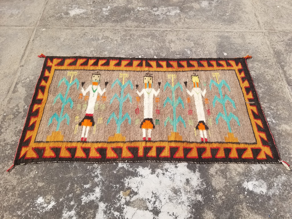 Vintage Traditional Handwoven Native American Navajo Yei Figural Wool Rug 170x93