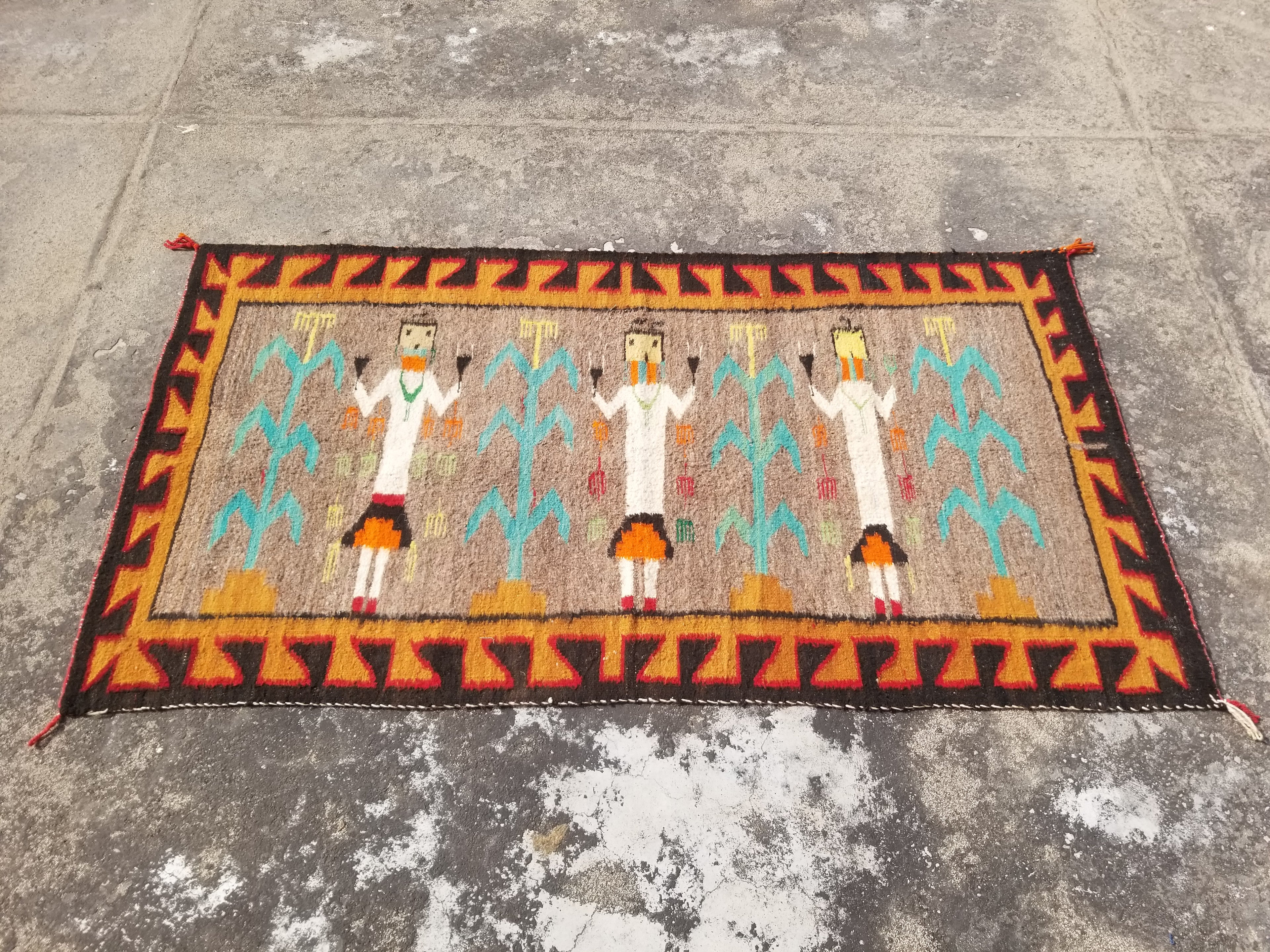 Vintage Traditional Handwoven Native American Navajo Yei Figural Wool Rug 170x93