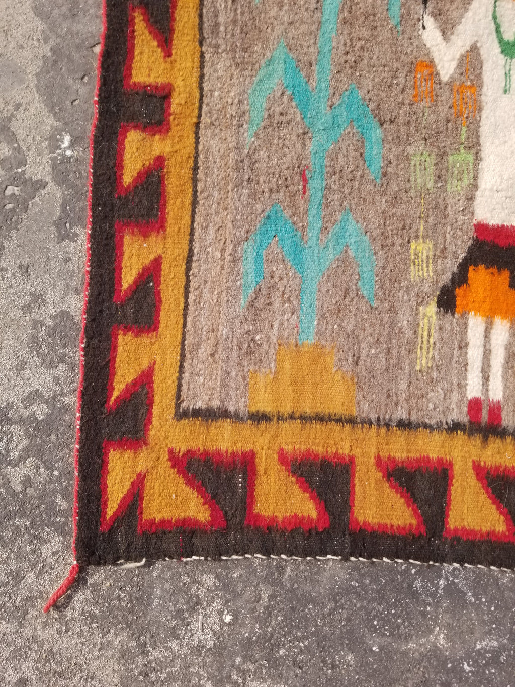 Vintage Traditional Handwoven Native American Navajo Yei Figural Wool Rug 170x93