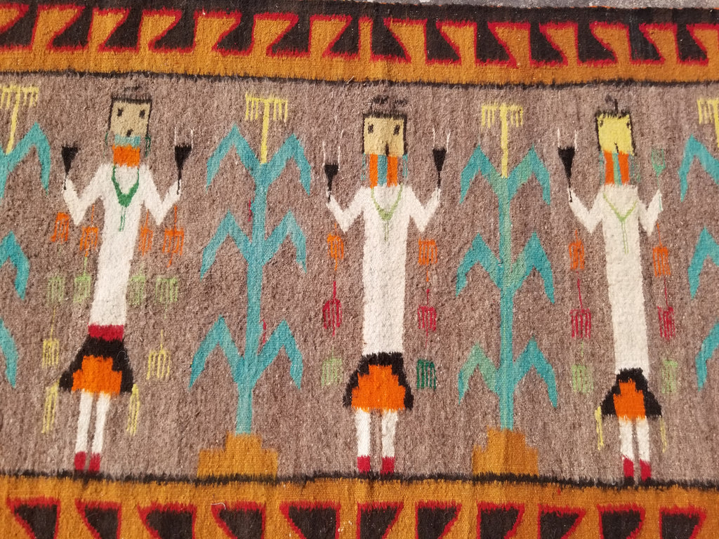 Vintage Traditional Handwoven Native American Navajo Yei Figural Wool Rug 170x93