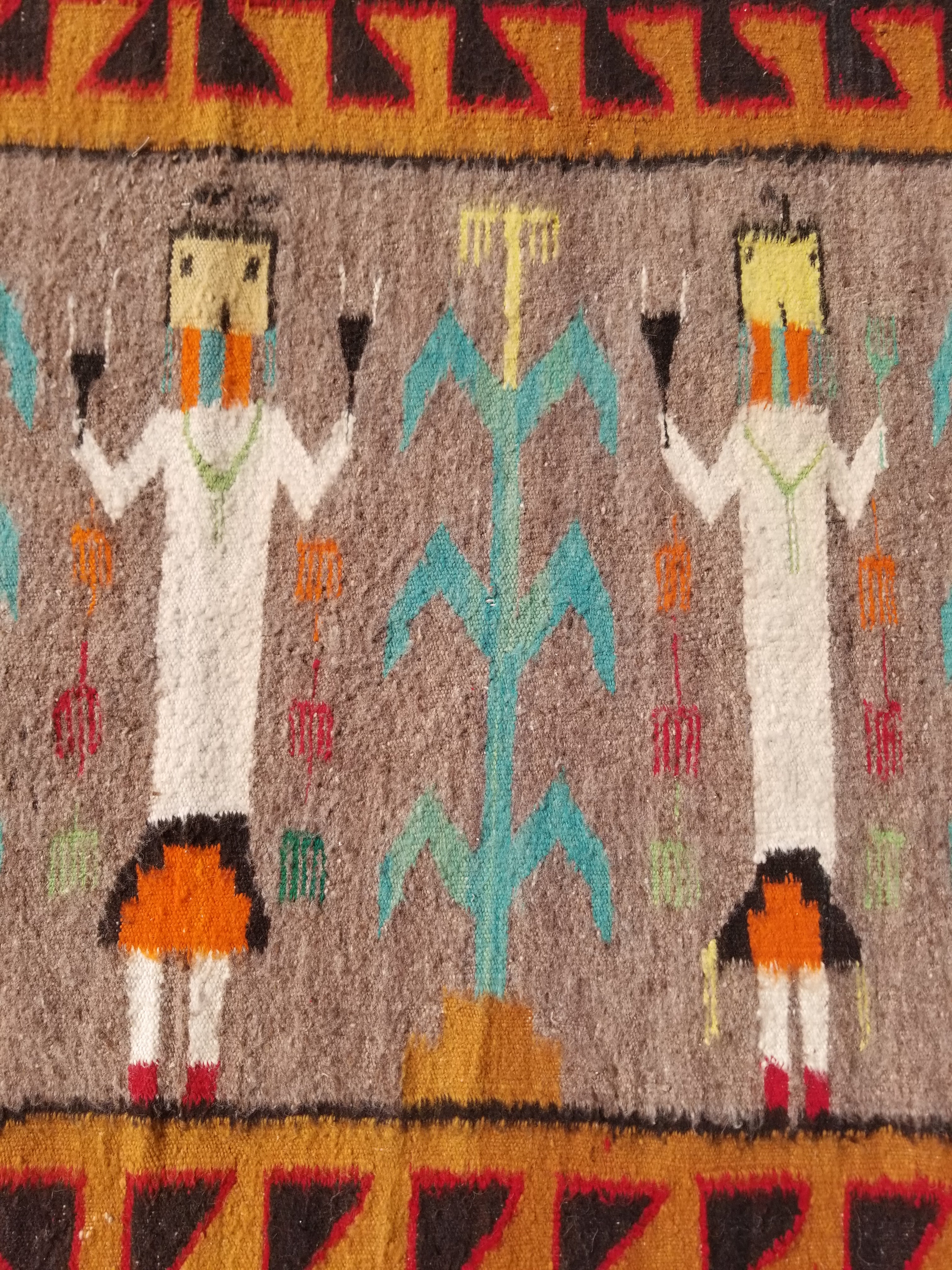 Vintage Traditional Handwoven Native American Navajo Yei Figural Wool Rug 170x93