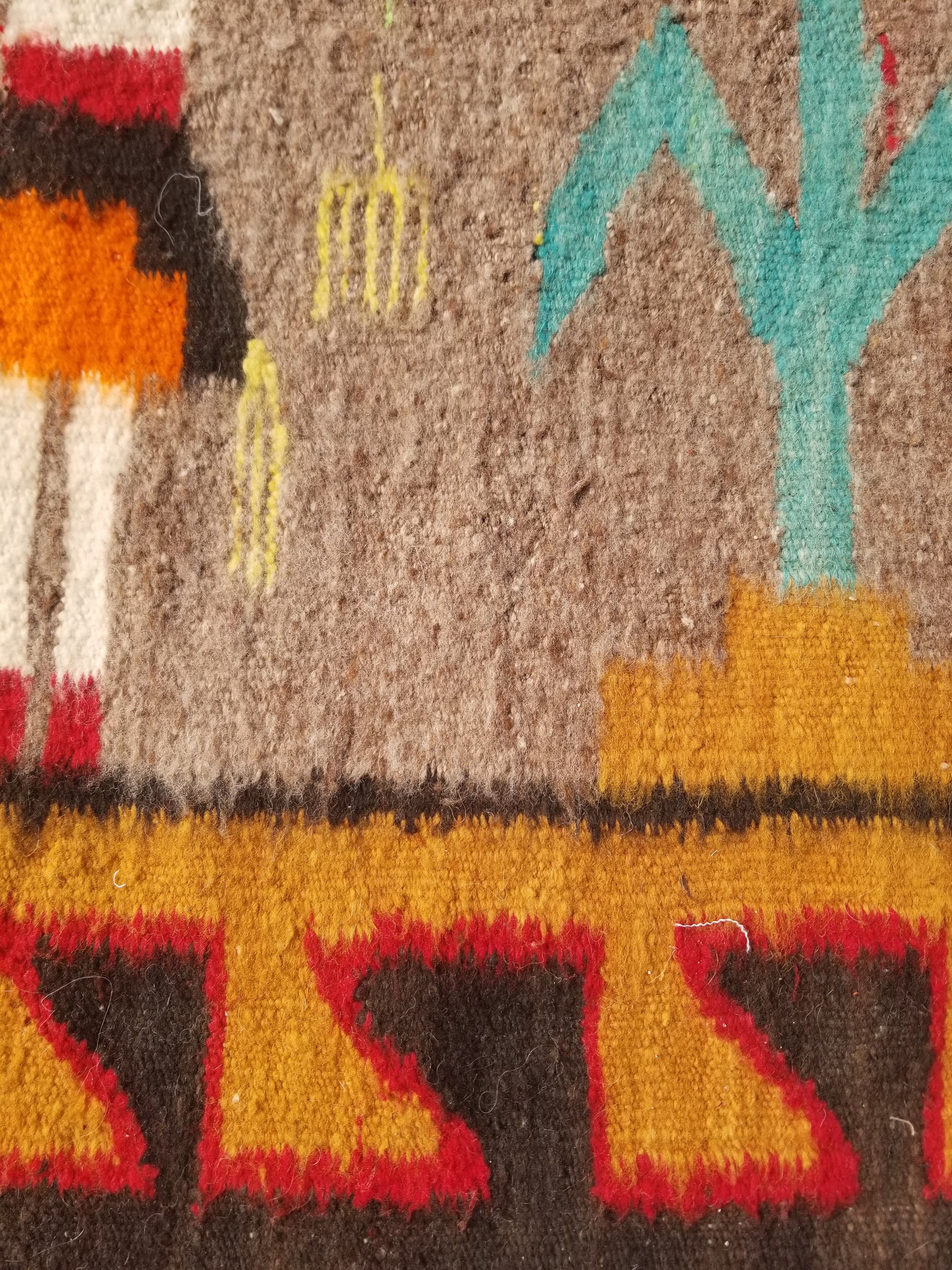 Vintage Traditional Handwoven Native American Navajo Yei Figural Wool Rug 170x93
