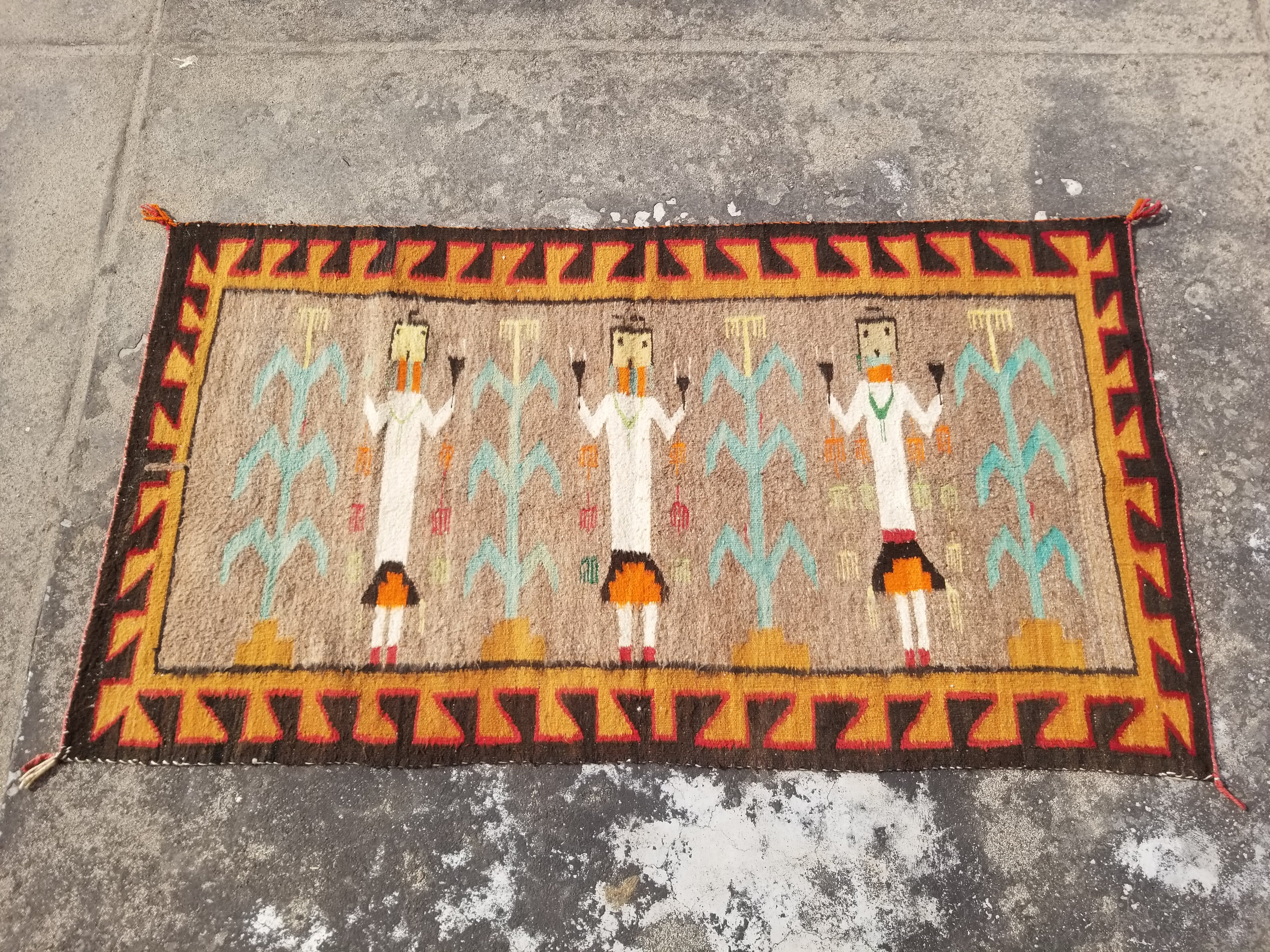 Vintage Traditional Handwoven Native American Navajo Yei Figural Wool Rug 170x93
