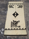 Vintage Tradiitonal Handwoven Mexican Zapotec Wool Beige & Black Kilim 189x88cm