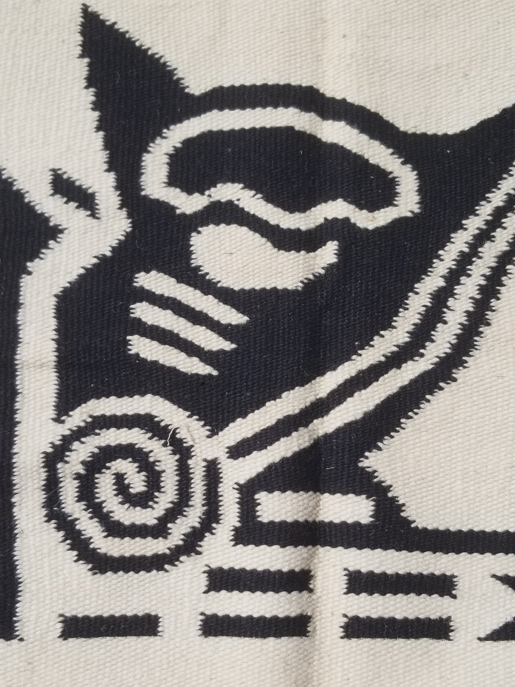 Vintage Tradiitonal Handwoven Mexican Zapotec Wool Beige & Black Kilim 189x88cm