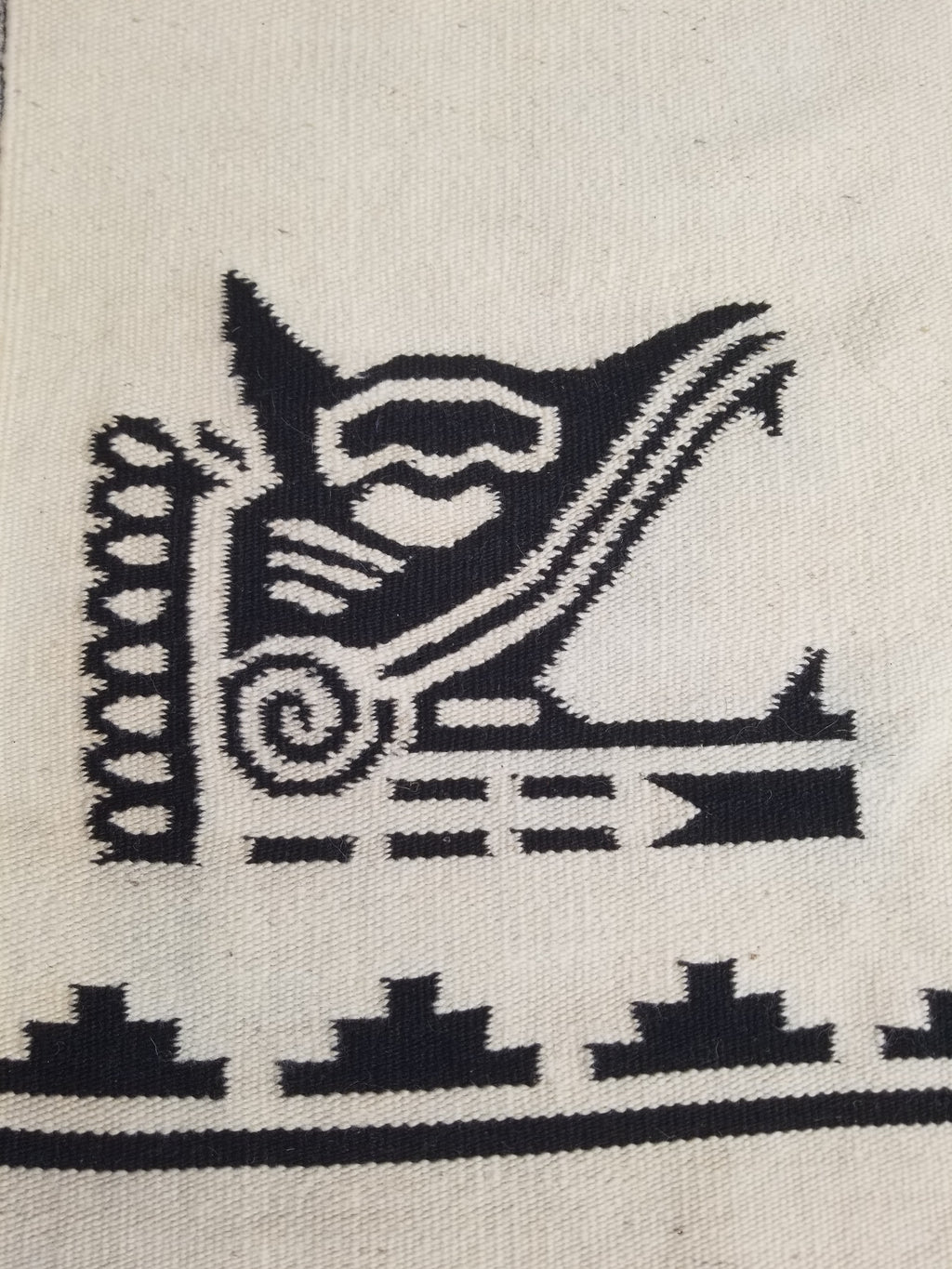 Vintage Tradiitonal Handwoven Mexican Zapotec Wool Beige & Black Kilim 189x88cm